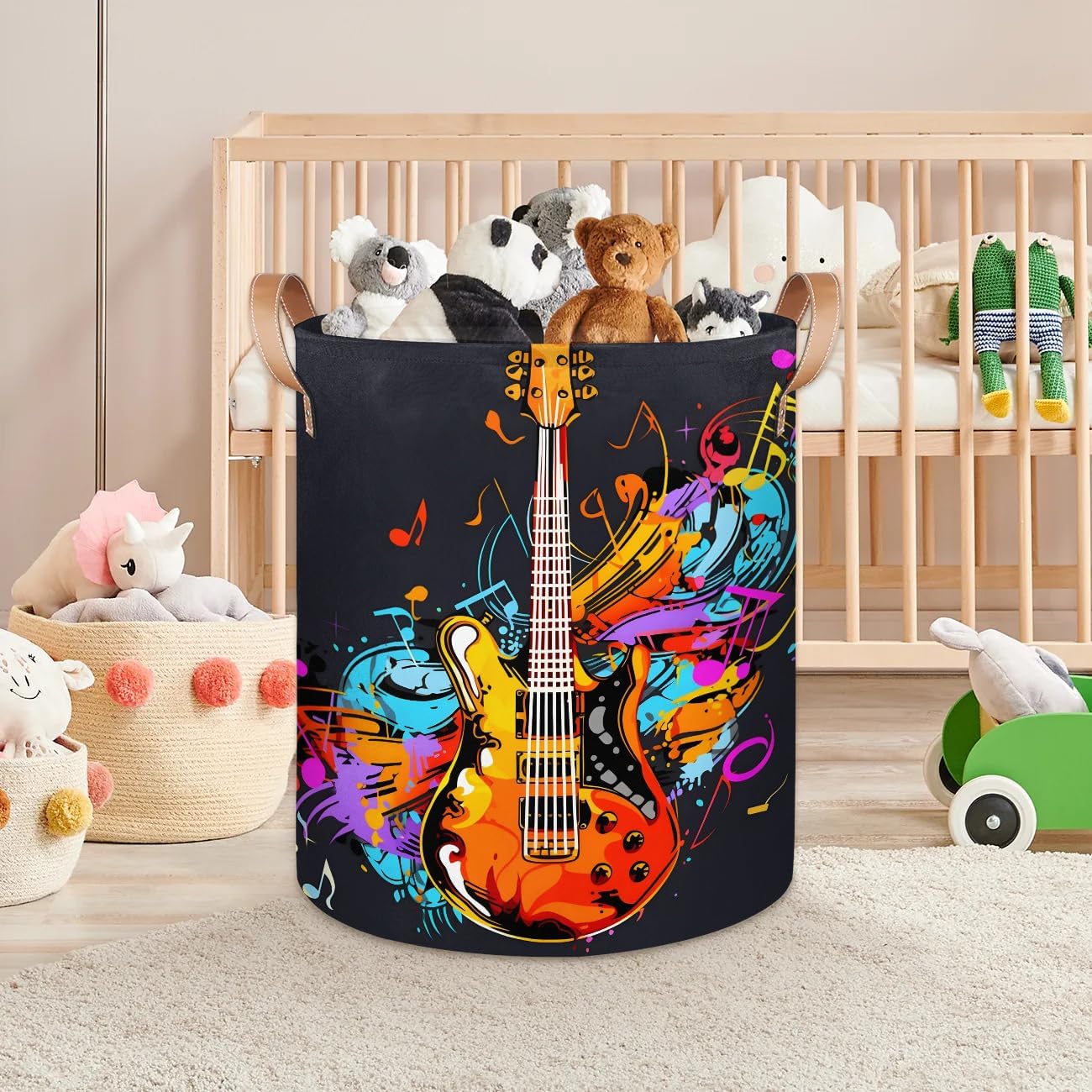 Guitar Music Note Laundry Basket Guitar Music Note Laundry Hamper Collapsible Waterproof Storage Bins Clothes Storage Basket for Dorm Family Toys Storage