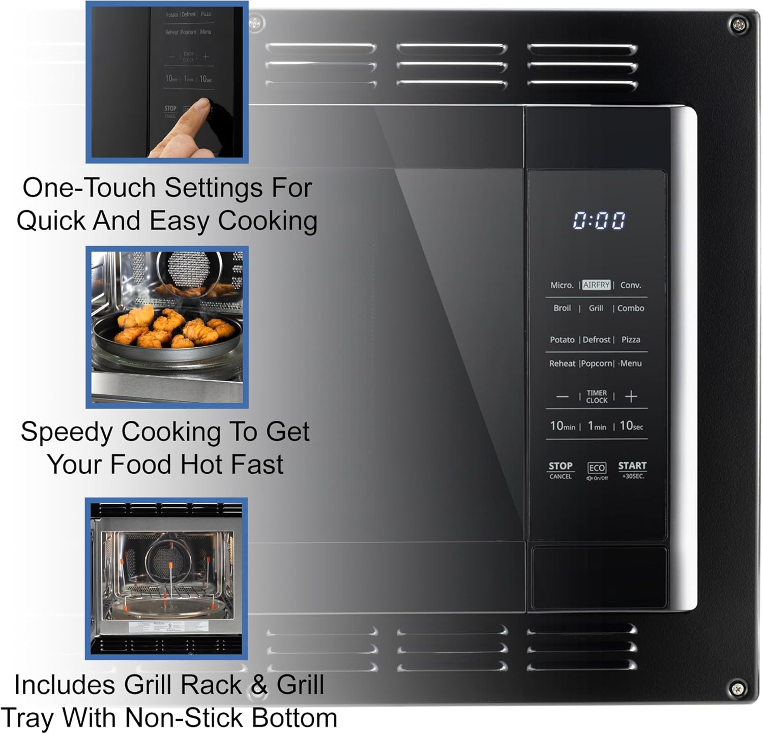 RecPro RV Kitchen Air Fryer & Convection Microwave with Trim Kit | 1.0 Cu. Ft. | 120V | 6 Cooking Modes (Black)