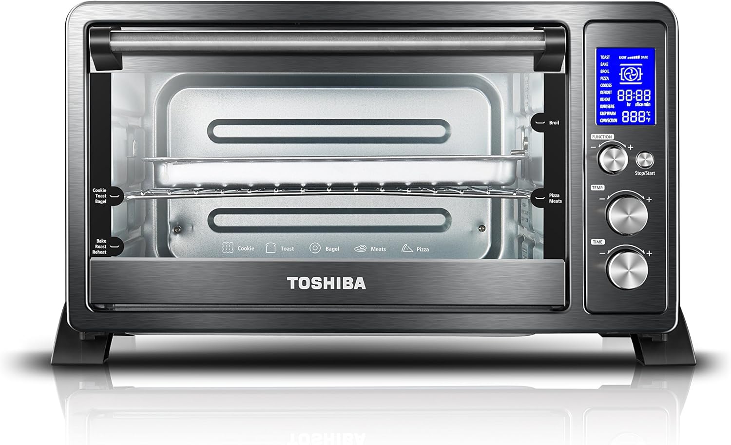 Toshiba AC25CEW-BS Digital Toaster Oven & EM131A5C-BS Microwave Oven with Smart Sensor, Easy Clean Interior, ECO Mode and Sound On/Off, 1.2 Cu.ft, Black Stainless Steel