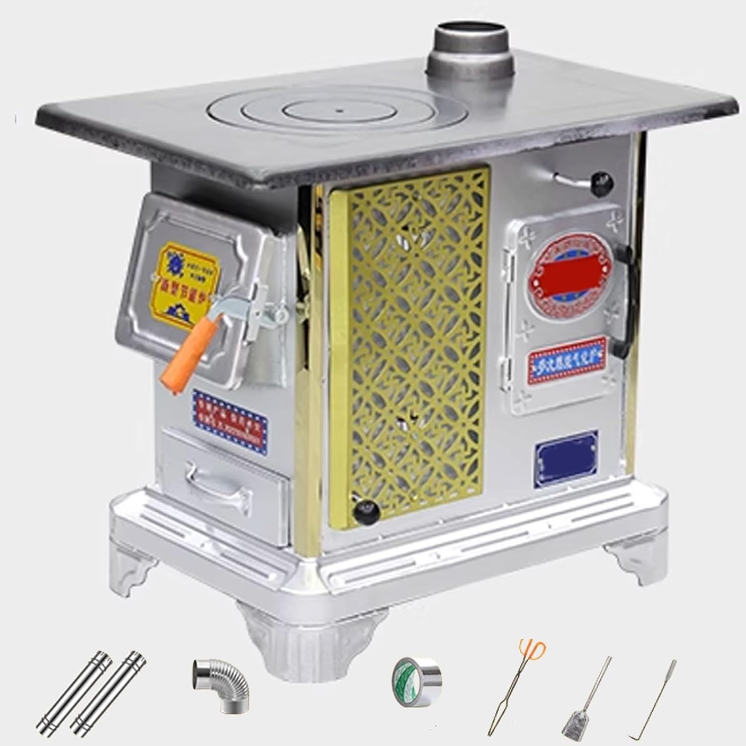 Camping Cookware Tent Stove Carbon Steel Furnace Liner Multi-fuel Compatible Large Capacity Oven Design Includes 200cm Chimney Wood Stove