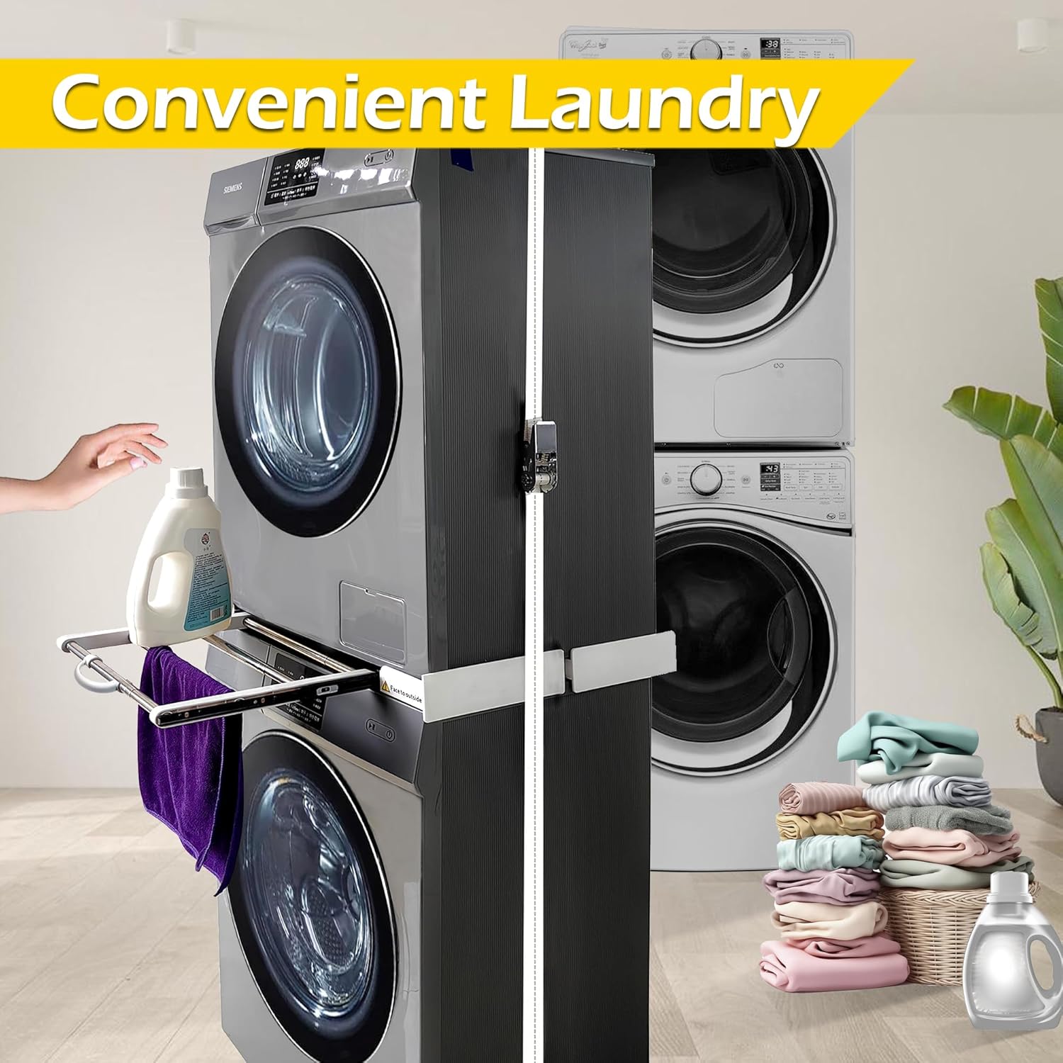 MaxWorks Stacking Kit for Washer and Dryer, Universal Stacking Kit for Washing Machine and Dryer with Pull-Out Racks