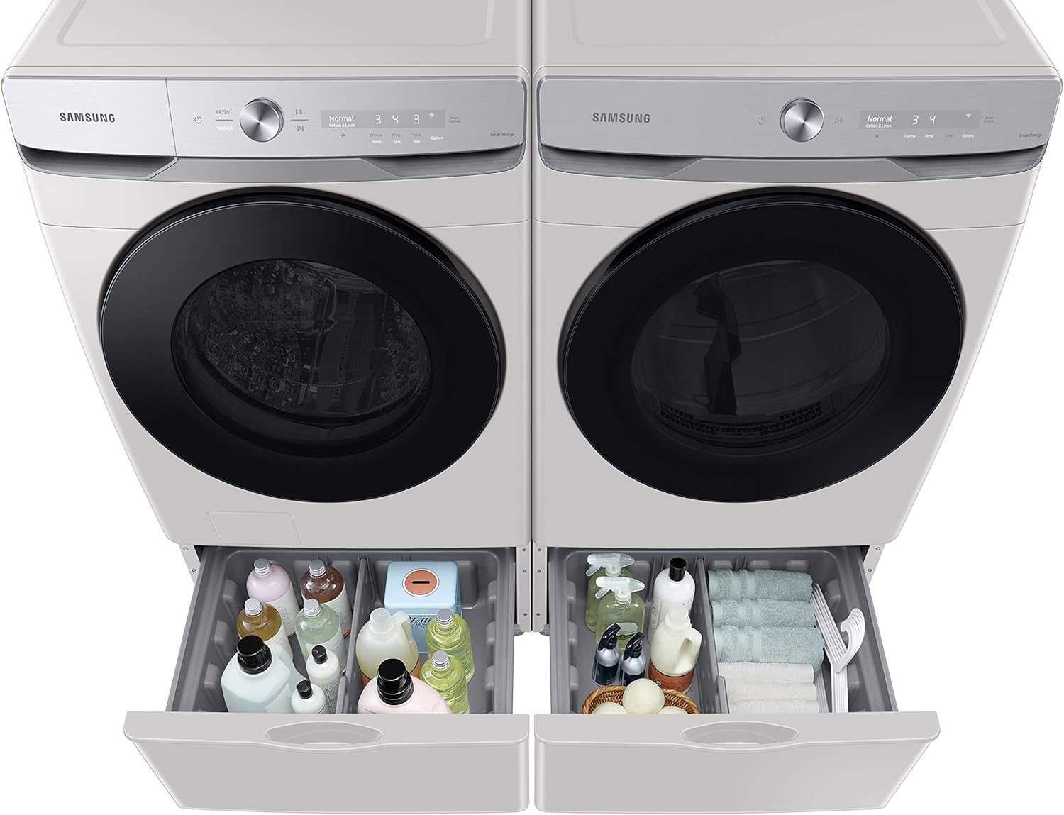 SAMSUNG 27-Inch Washer Dryer Pedestal Stand w/ Pull Out Laundry Storage Drawer, Stainless Steel, WE402NE/A3, 28.1