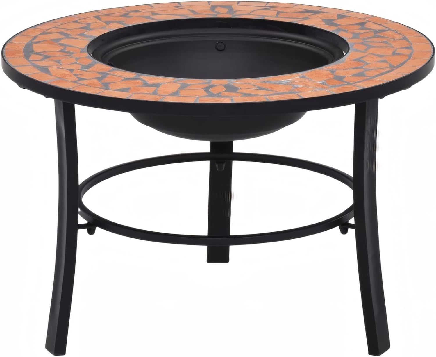 Penau Mosaic Ceramic Fire Pit Bowl, Terracotta Outdoor Fire Pit, Steel Fire Bowl with Round Tabletop and Insulation Grid, Three-Leg Stand, 26.8 x 26.8 x 17.7 Inchs