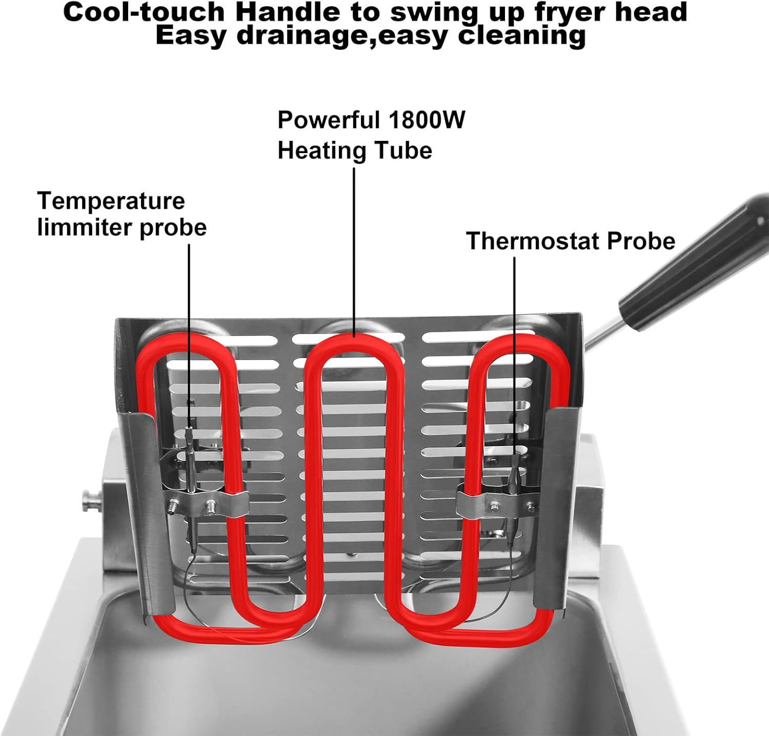 CROSSON 6L Electric Countertop Deep Fryer Extra Large with Drain,Timer,Basket and Lid for Restaurant Use 120V,1800W Commercial Deep Fryers