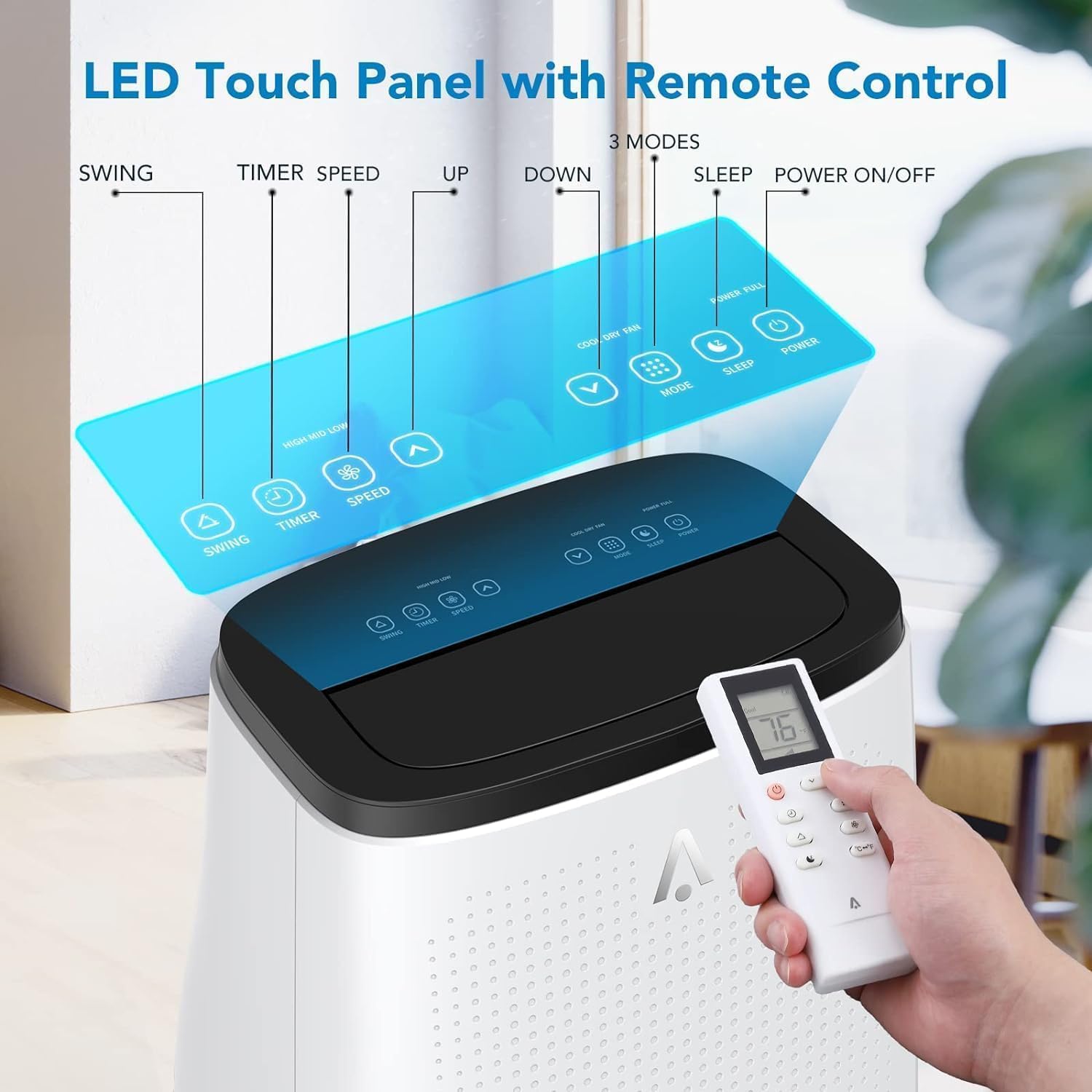 Portable Air Conditioners 14,000 BTU, AC Unit for Bedroom with 3-In-1 Cooling, Fan & Dehumidifier, Smart Control Via Remote, Drainage-Free Design for 750 Sq.Ft Rooms, Dark Grey