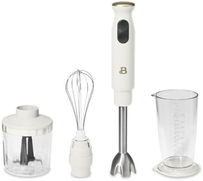 B'eautiful 2-Speed Immersion Blender Set, White Icing, 400W with 8-Inch Stainless Steel Shaft, Chopper, Whisk, 24oz Measuring Cup