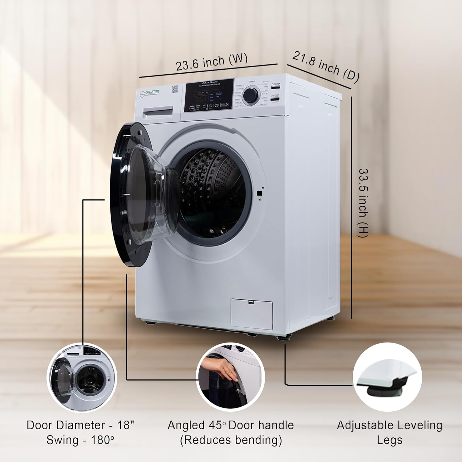 Equator All-in-One 4600 Washer Dryer VENTLESS/VENTED PET Cycle 1.62cf/15lbs 110V (Silver)
