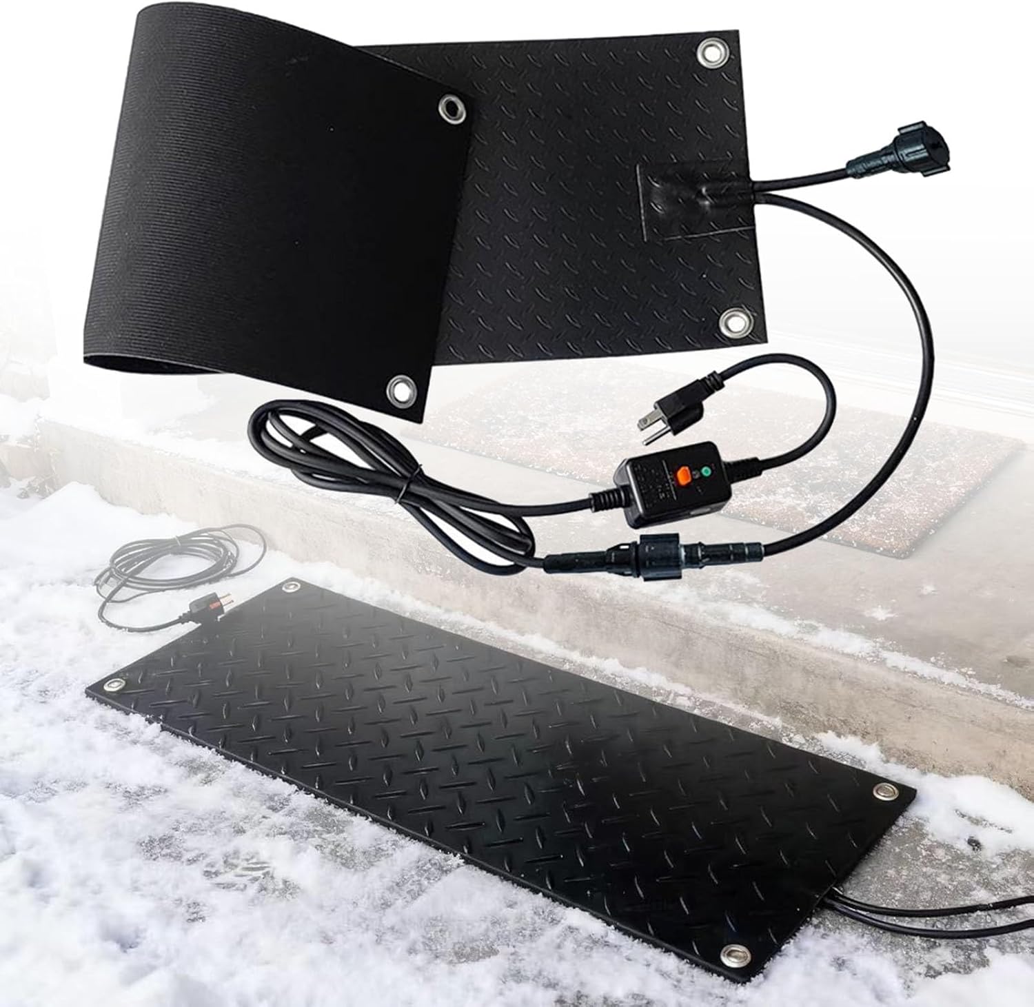 Snow Melting Mats for Entrance, Heated Stair Ice Melting Pads 1/2/3/4/5PCS, No-Slip Rubber Snow Melting Mat Outdoor with Plug, 2 in/h Speed Roof Heat Tape for Sidewalk, Decks(4 Pcs,30x72in)