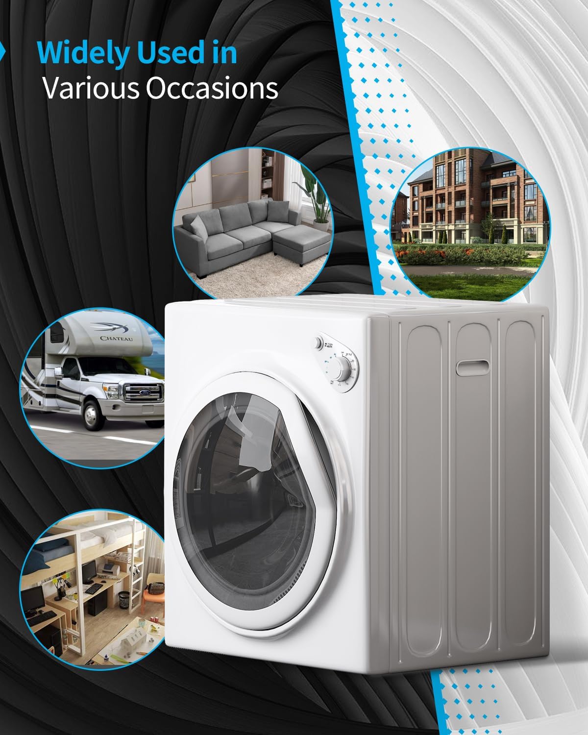 TABU 3.5 Cu. Ft Compact Dryer, 1500W 110V Portable Clothes Dryer with Stainless Steel Tub, 13.2 lbs Front Load Electric Dryer with 4 Automatic Drying Mode, Ideal for Home, Apartment, RV, White