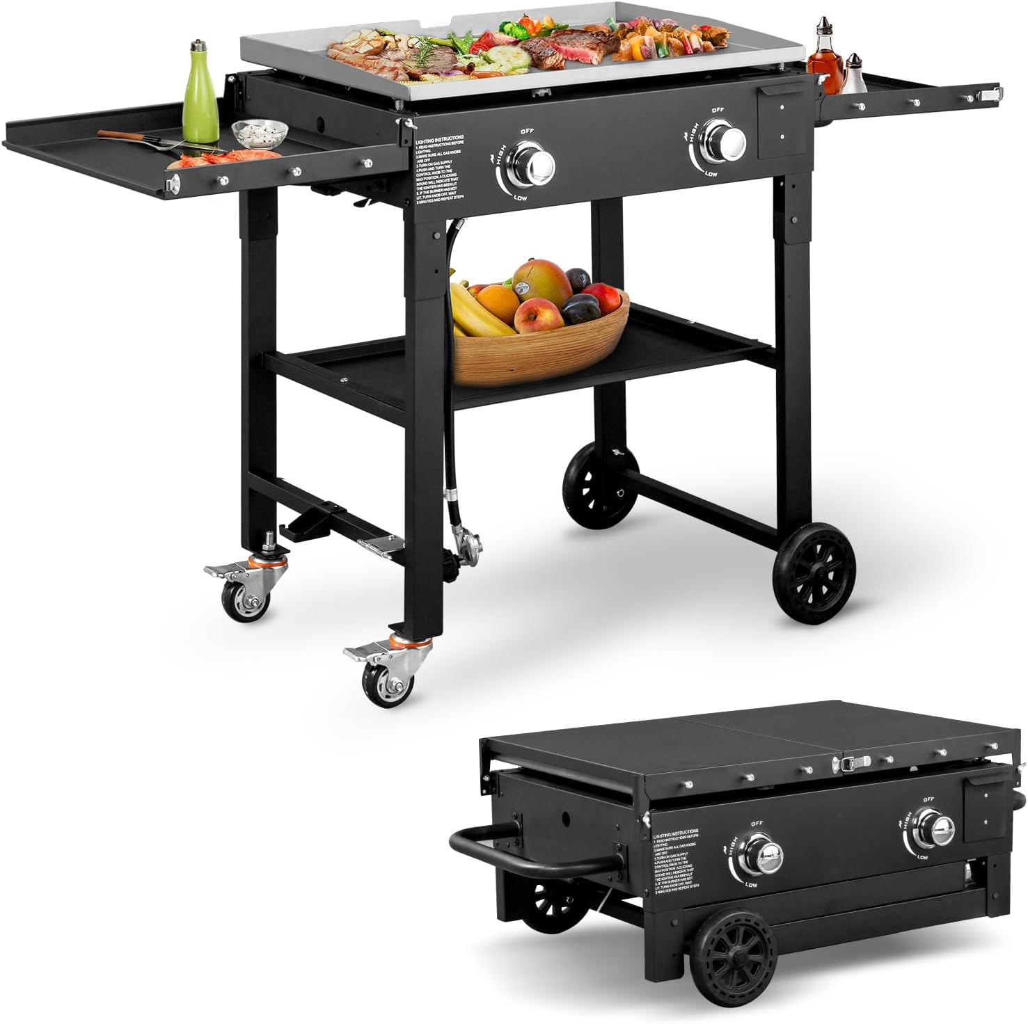 3 Burner Portable Flat Top Gas Grill, 31.5