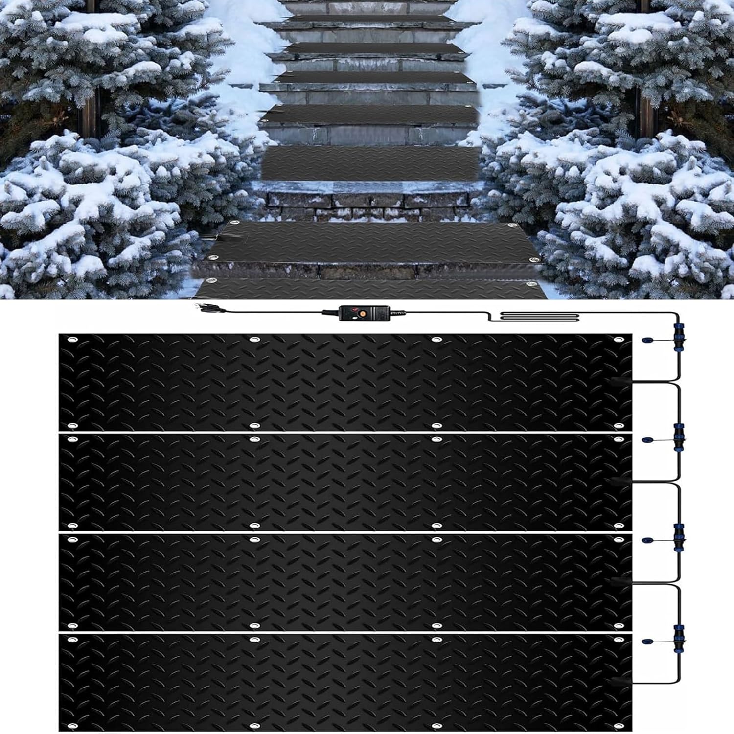 Heated Snow Melting Mats for Stairs,Roof Heated Outdoor Mats Non-Slip Winter Outdoor Snow Mat,Winter Removal and Ice Melt Products，outdoor heating mat for winter snow removal(4 Pcs,30x120cm/12x48in)