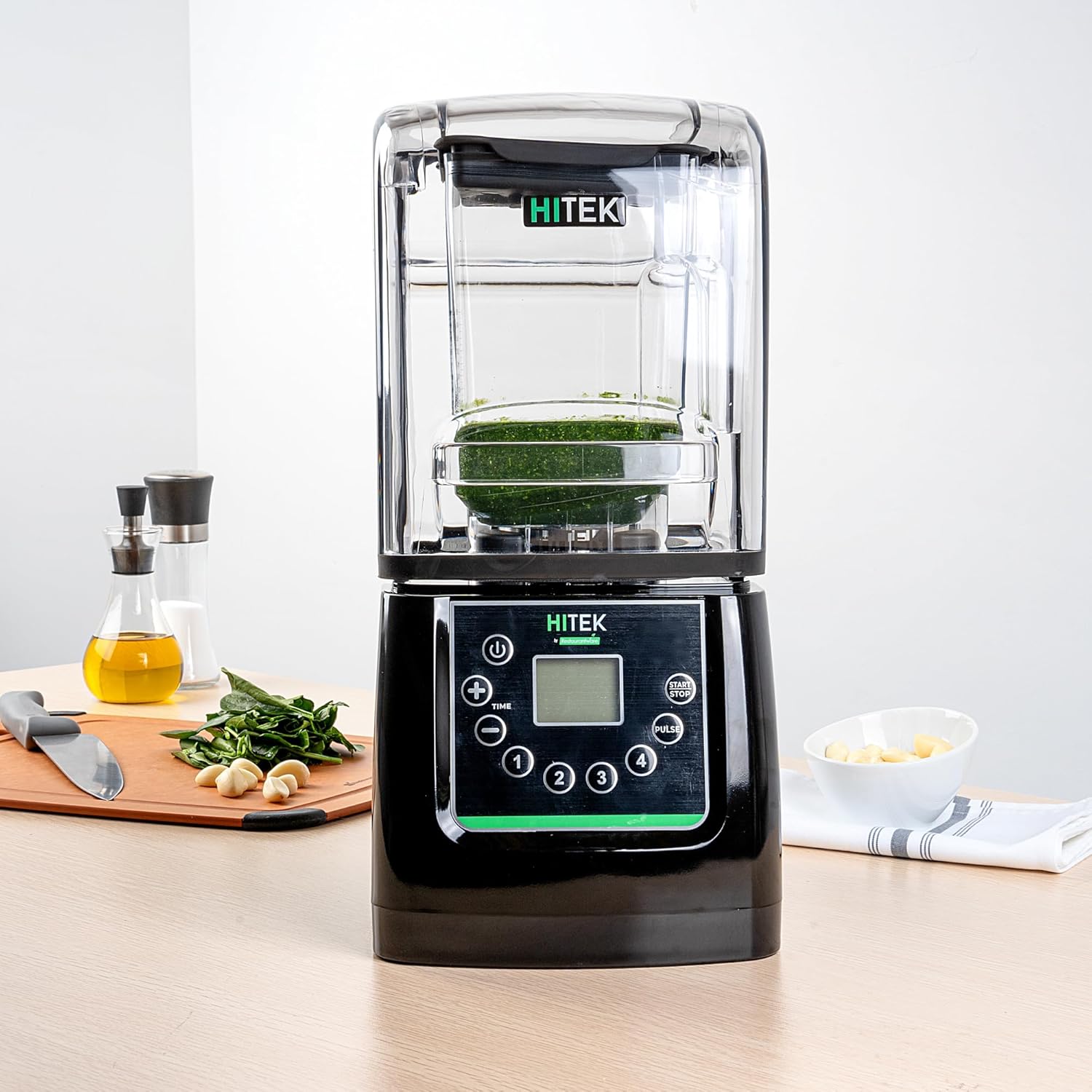 Restaurantware-Hi Tek 3 HP Commercial Blender, 1 Variable Speed Heavy-Duty Blender - 48-Ounce Tritan Jar, Sound Enclosure, White Plastic, Industrial, Programmable Touchpad