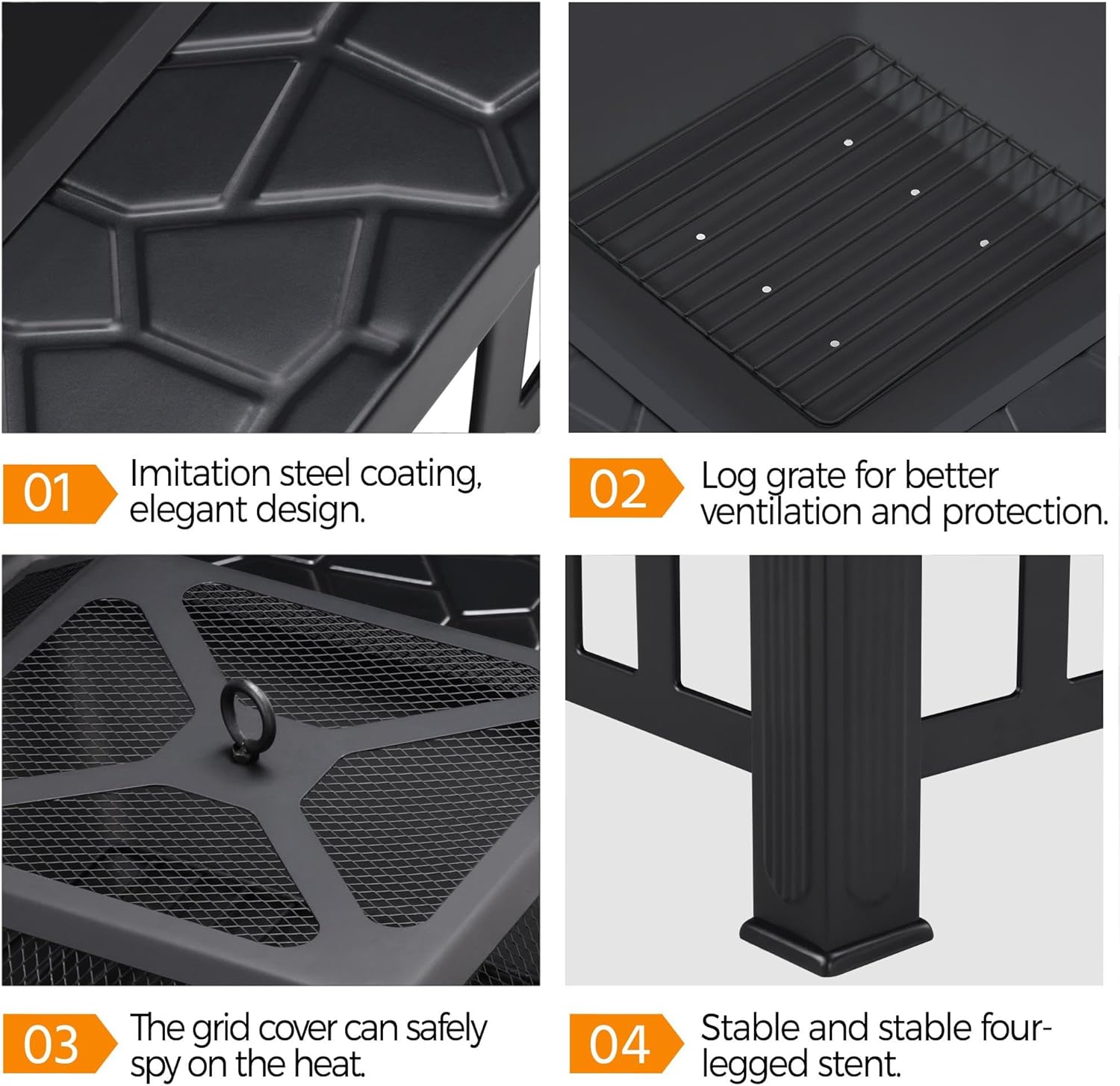 Yaheetech Multifunctional Fire Pit Table 32in Square Metal Firepit Stove Backyard Patio Garden Fireplace for Camping, Outdoor Heating, Bonfire and Picnic