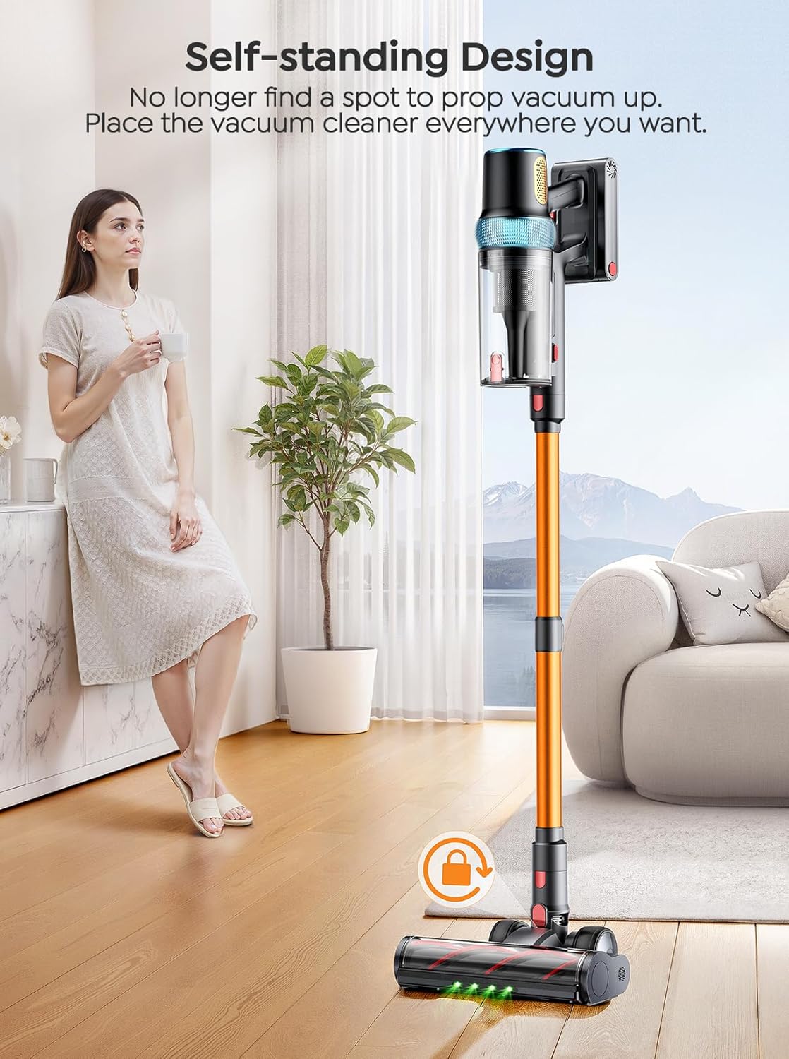 Cordless Vacuum Cleaner, 600W 50KPA 65Mins Vacuum Cleaners for Home, Upgraded Stick Vacuum with 3.3Ft Extendable Hose, LED Touch Screen & Wall Charging Station for Hard Floor Carpet Car Pet