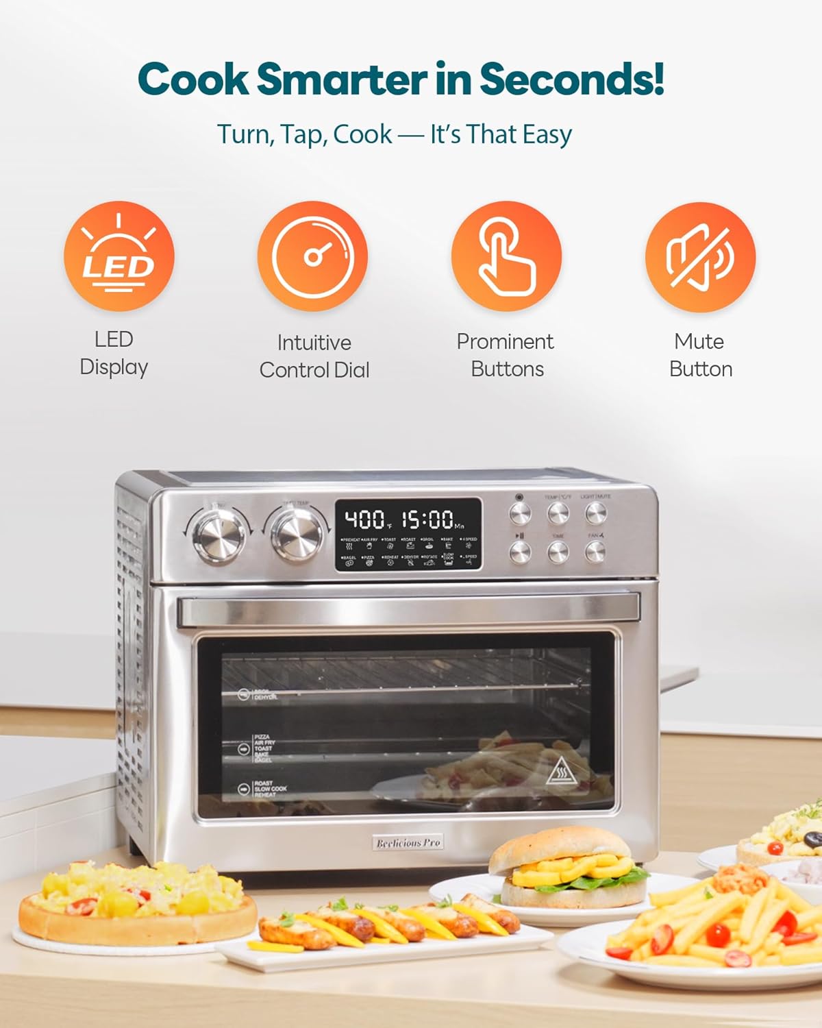 28QT Air Fryer Toaster Oven Combo, Large 12-in-1 Convection Countertop Oven with 3-Layer Cooking, Rotisserie for Chicken, 6 Heating Tubes, Fast Preheat, Fit 11