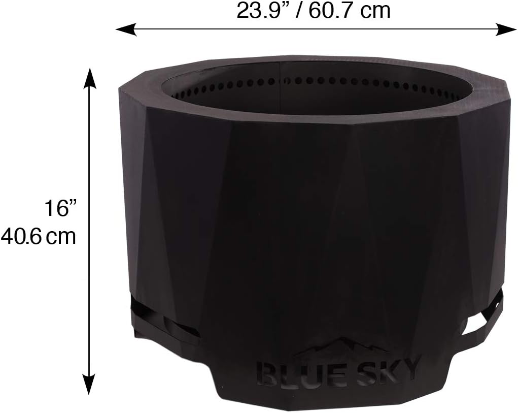 Blue Sky Outdoor Living 24” Steel Peak Patio Smokeless Fire Pit with Spark Screen Kit, Firewood and/or Wood Pellet Burning