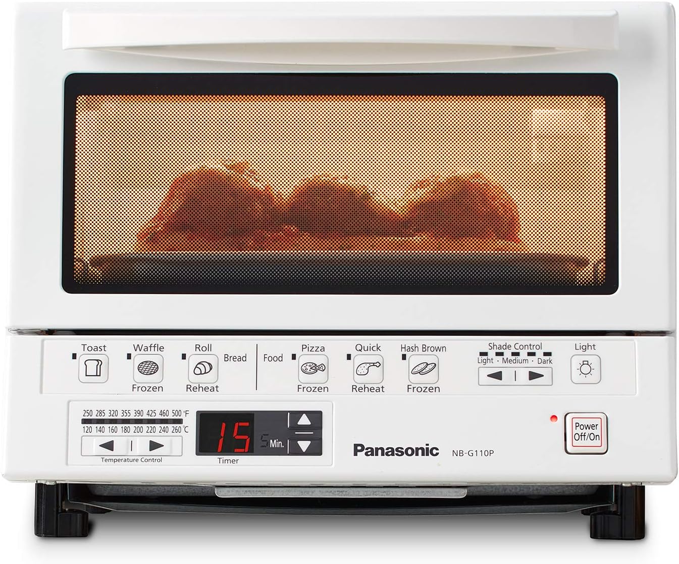 Panasonic FlashXpress Toaster Oven Countertop, 4-Slice Compact Size with Double Infrared Heating, 6 Auto Cook Options and Precise Temperature Control, 1300W - NB-G110P-W (White)