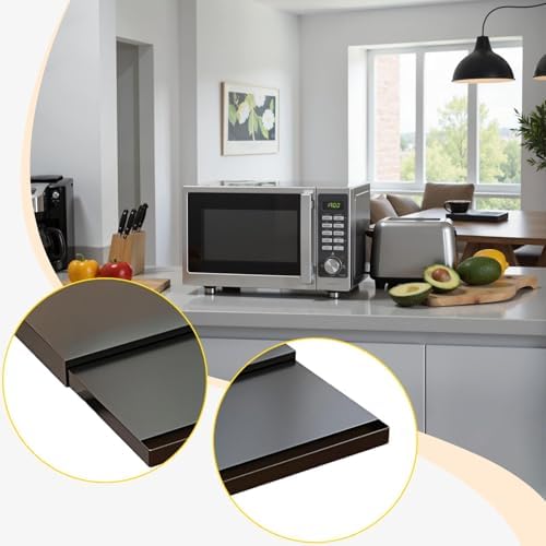 Pull Out Coffee Maker Shelf Organizer Extended Work Table Multipurpose Carbon Steel Sturdy for Microwave, Oven with 2 Tiers, Black