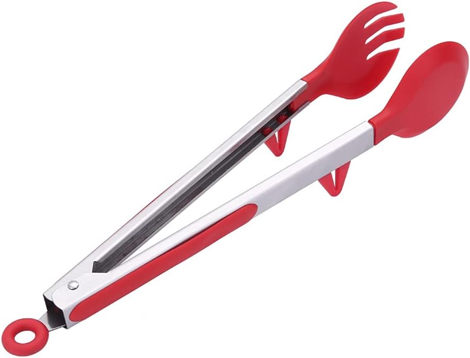 Cooking Tongs Salad Kitchen,Premium Stainless Steel Locking with Silicone Tips,Non-Slip Food