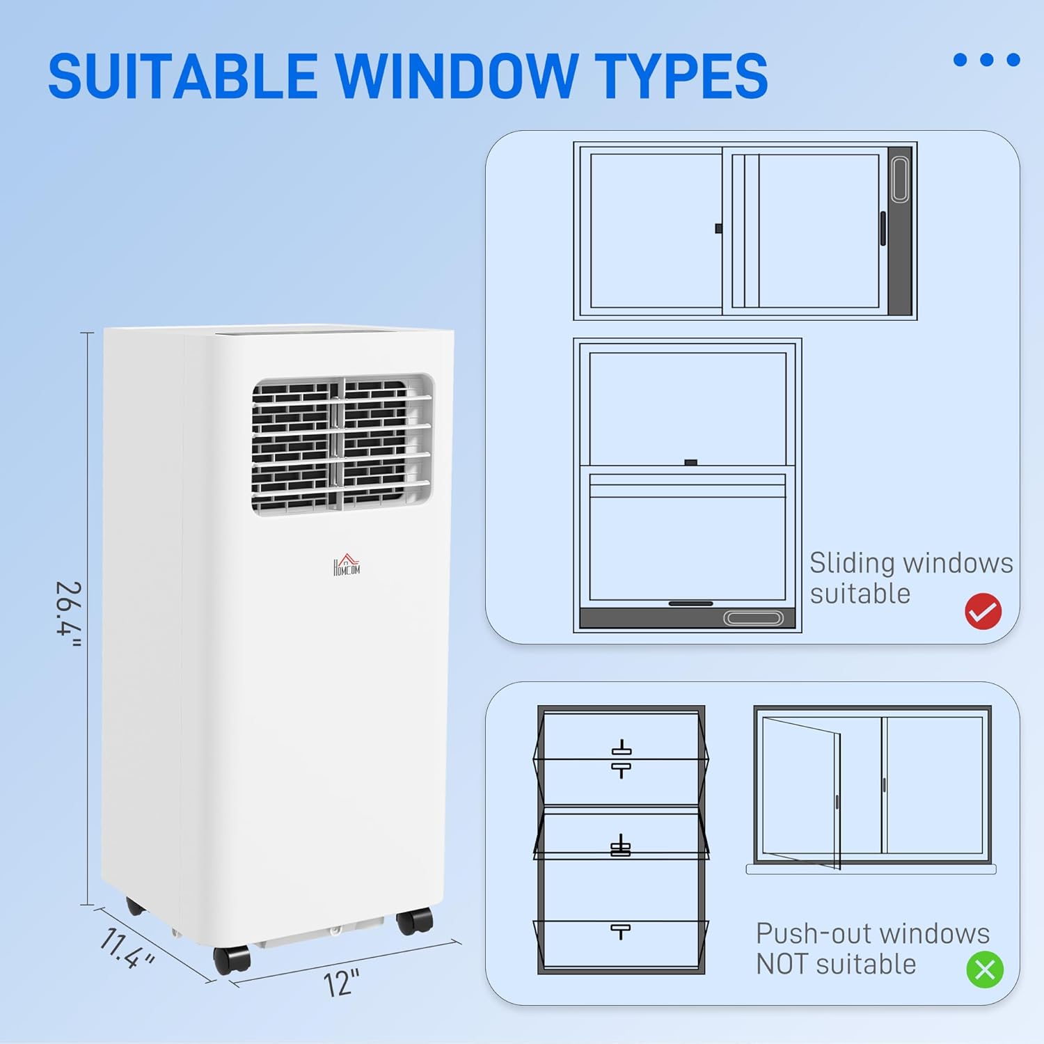 HOMCOM 8000 BTU Portable Air Conditioner for Rooms Up to 345 Sq. Ft., 3-in-1 AC Unit with Dehumidifier, Cooling Fan, Sleep, Remote, 24H Timer On/Off, Window Installation Kit, White