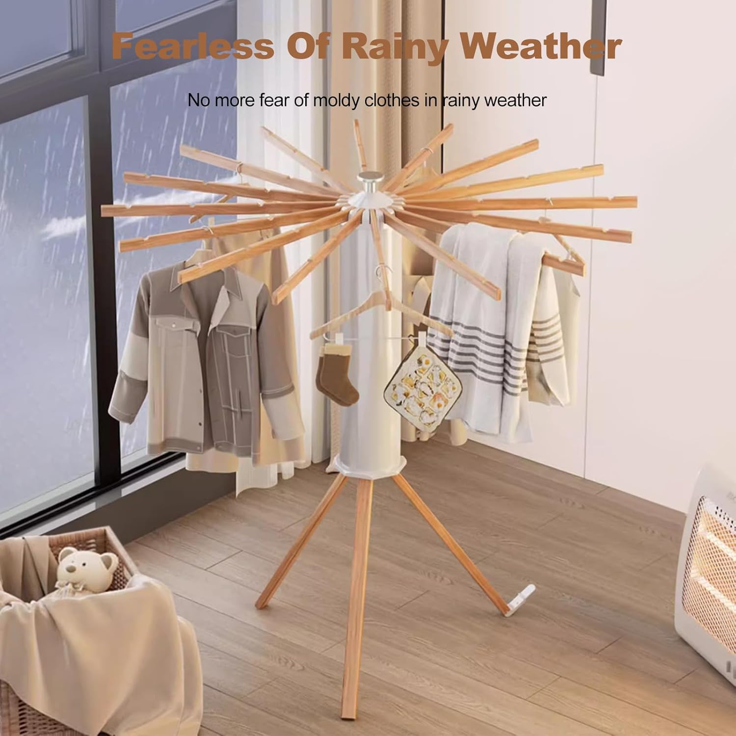 Ergocar Tripod Clothes Drying Rack, Foldable Space Saving Laundry Drying Rack, Portable Free Installation Drying Rack, Sturdy Clothes Airer for Balcony Bedroom Household