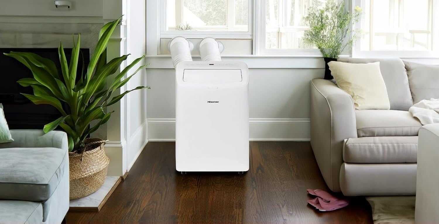 Hisense 8,000 BTU 350 Sq Ft Dual Hose Portable Air Conditioner with Inverter & Wi-Fi, 3-in-1 Cool, Dehumidify, and Fan Functions, 42 dB(A), Remote Control, Window Kit - HAP0825TWD (Renewed)