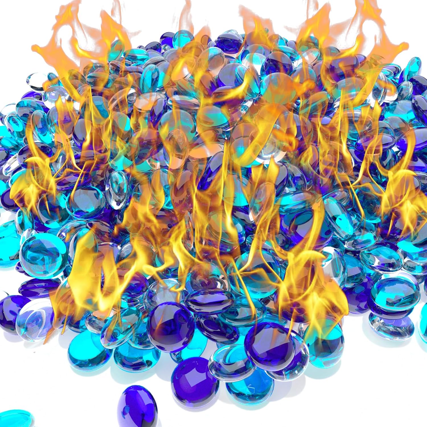 Uniflasy 20 Pounds Fire Pit Glass, 1/2 Inch Reflective Fire Glass Beads for Outdoor Firepit and Fireplace, High Luster Mixed Color