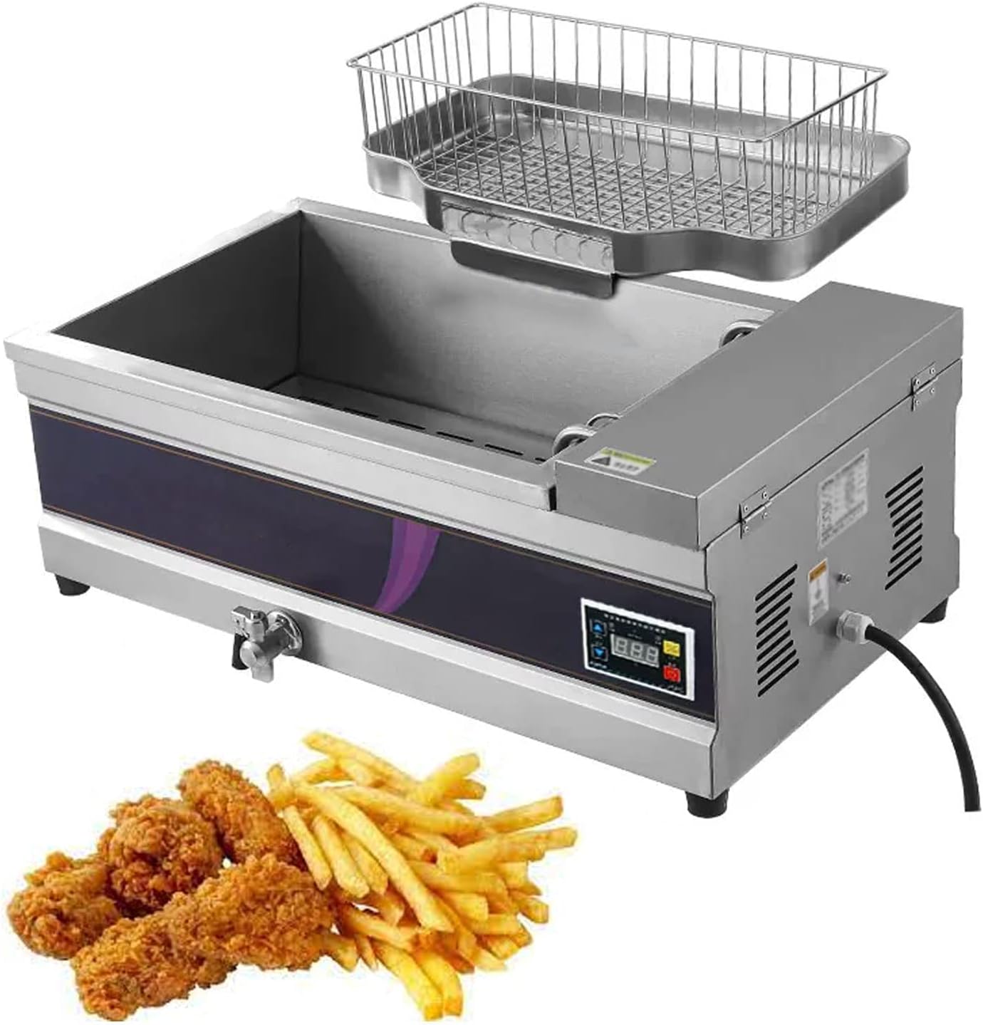 25L Electric Deep Fryer Fat Chip Fry Double Single Tanks Commercial Countertop Stainless Steel Chip Fryer French Fries, Oil Pan Total Electric Fryer Easy Clean