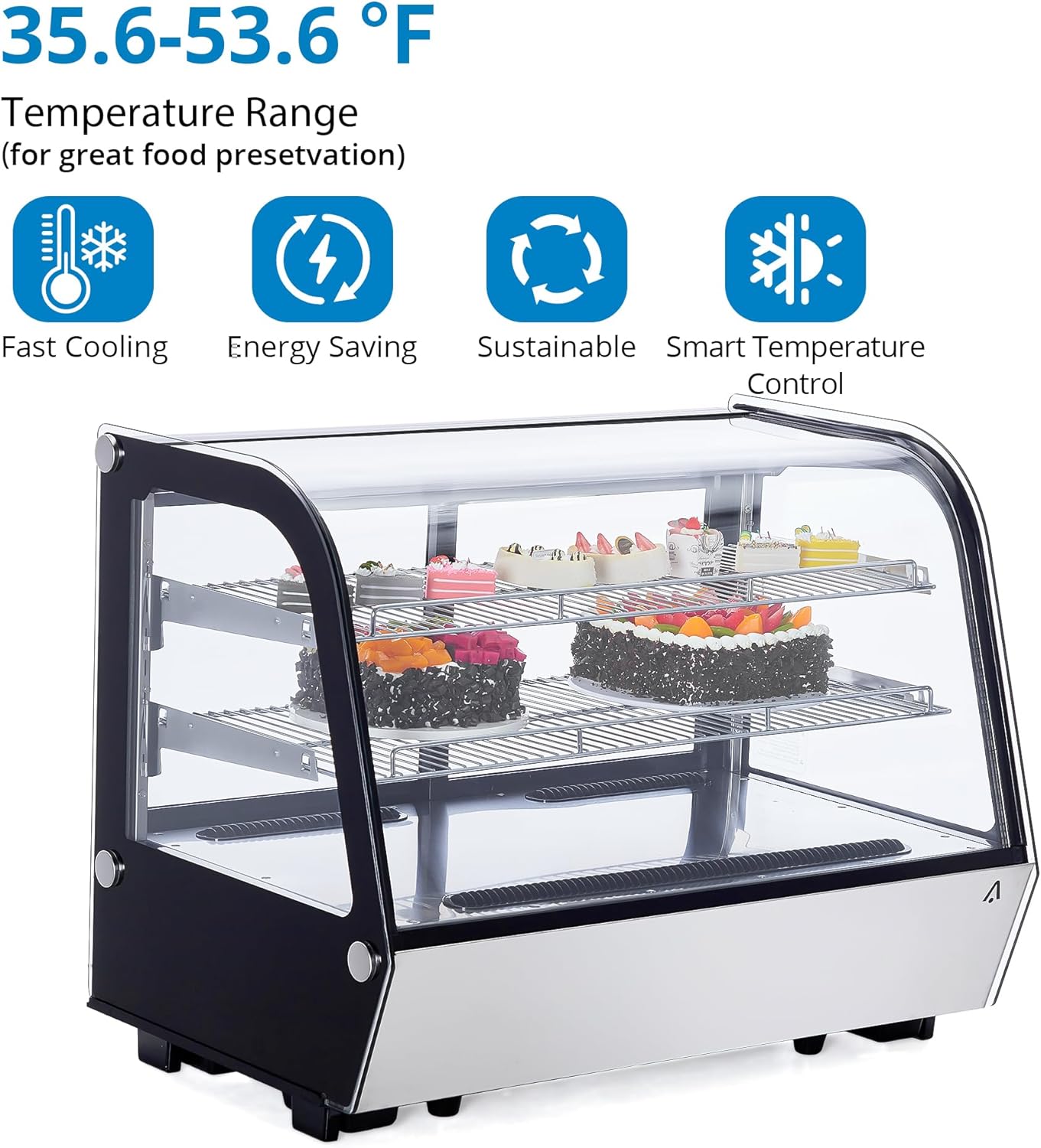 Display Refrigerator, 4.2 cu. ft. 160 Liter Commercial Cake Display Refrigerator with LED Lights, Air Cooling and Auto Defrost, Countertop Refrigerator for Bakeries, Cafes and Restaurants, Black
