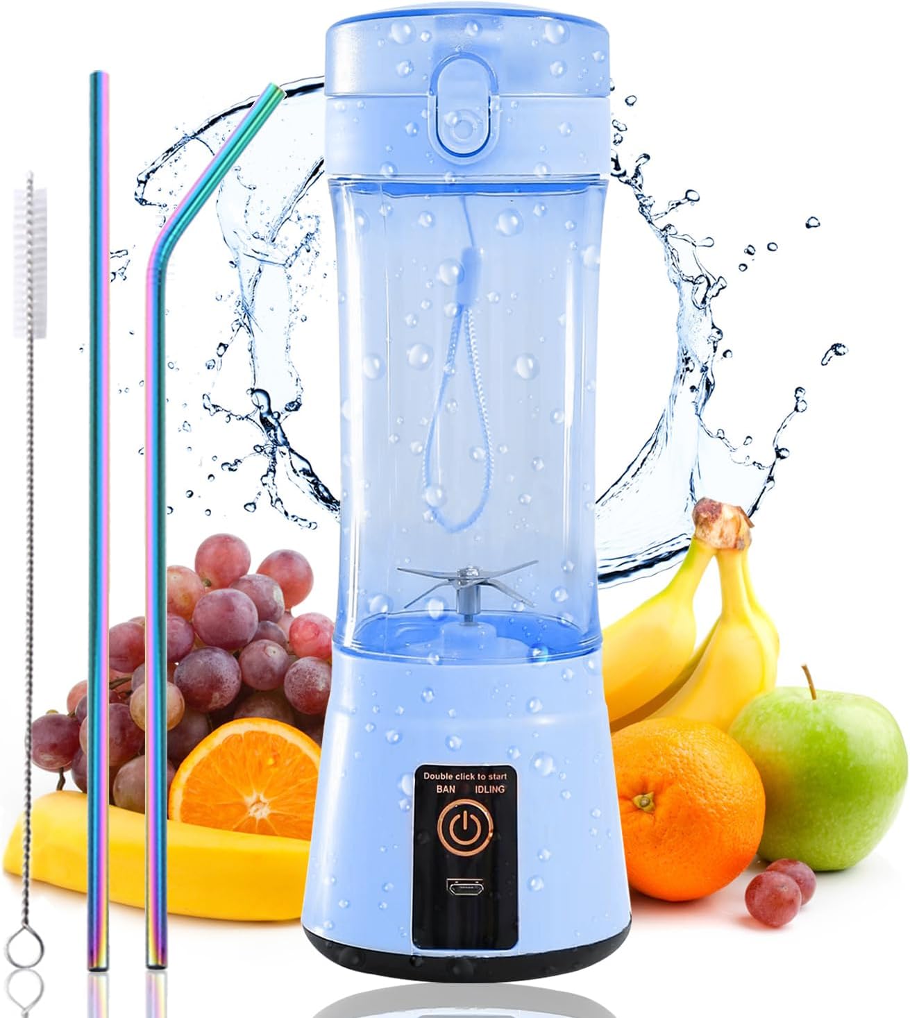 13.5oz Portable Blender for Smoothies, Shakes, and Juices - USB Rechargeable Mini Blender Cup With Protection Design for Home, Office, Outdoors - Multi-purpose BM1-B1