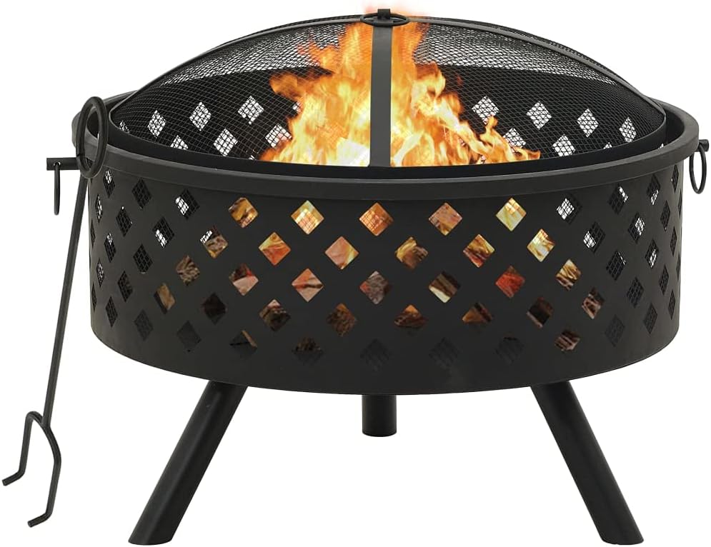 Fire Pit for Outside Outdoor Wood Burning Small Bonfire Pit Steel Firepit Bowl for Patio Camping Backyard Deck Picnic Porch,Fire Pit with Poker 26.8