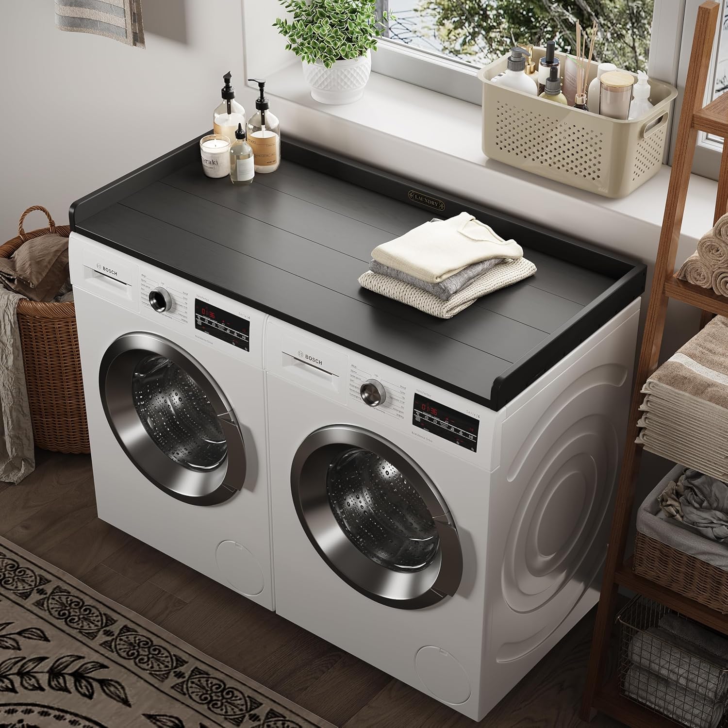 Washer Dryer Countertop HDPE No Installation - Washer and Dryer Topper Covers for The Top Laundry Room Organization and Storage Waterproof