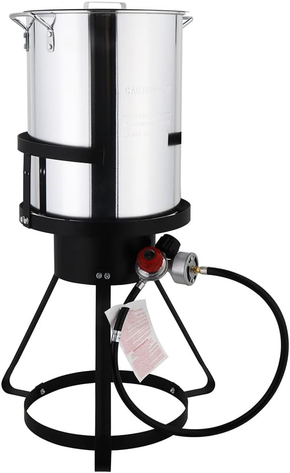 Outdoor Turkey Fryer Kit - 30 Qt Turkey Deep Frye 55, 000 BTU Propane Deep Fryer Seafood Boil Pot with Basket Burner, Stand, Thermometer, Propane Stove Burner Stand for Outdoor Cooking