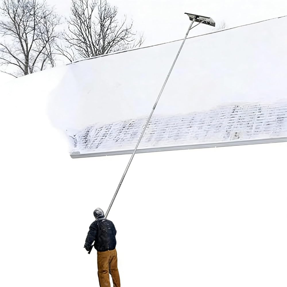 Long Handle Roof Snow Rake, 20.5 Ft Adjustable Roof Snow Remover, Aluminum Roof Rake Tool for Safe Snow Removal from House Roof