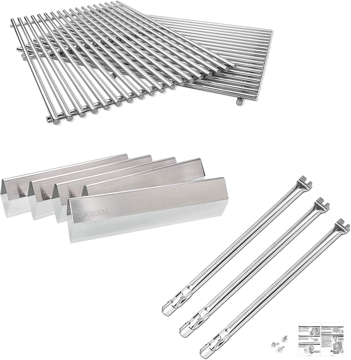 QuliMetal SUS304 Flavorizer Bars, SUS304 9MM Grates and SUS304 Grill Burner for Weber Genesis 300 Series (2011-2016), Genesis E310 E320 E330 S310 S320 S330 Gas Grills with Front Control Panel