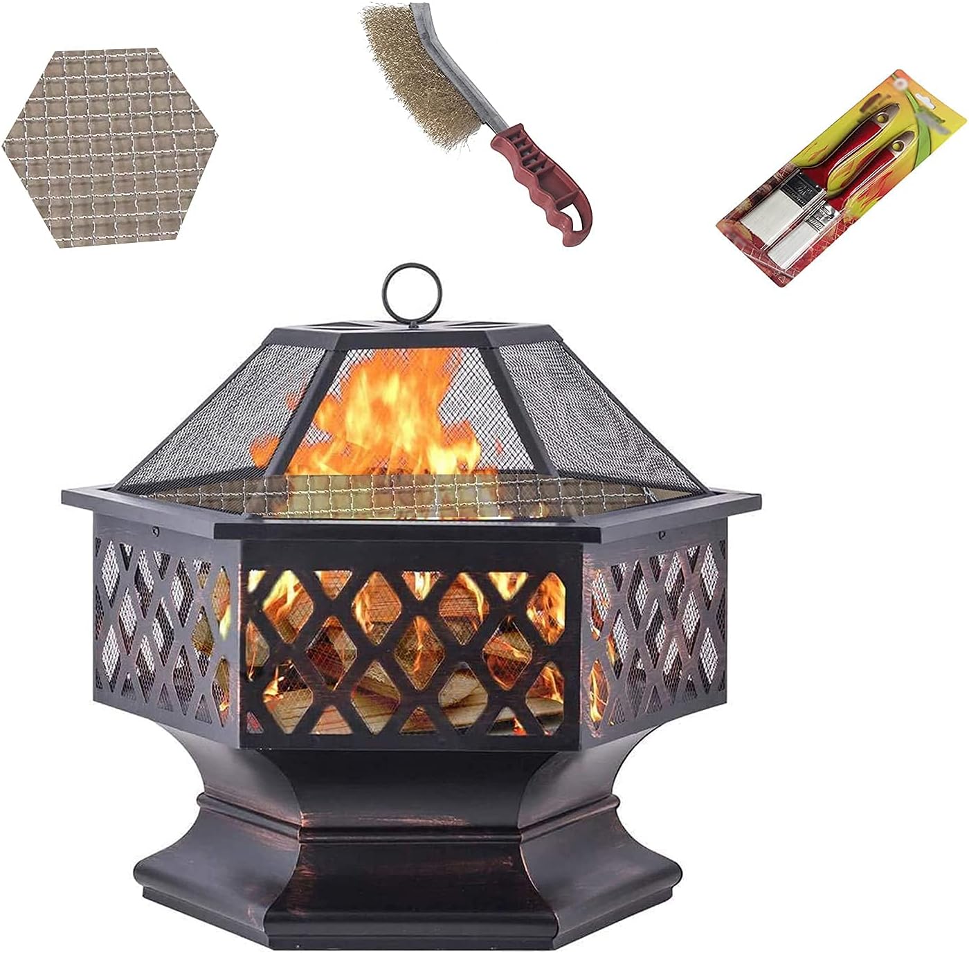 Wood Burning Fire Pit Grill Bowl Outdoor Heaters with Grill Grate 2 in 1 Fireplace for Bonfire Barbecue in The Wild for Camping/Outdoor Heating/Bonfire and Picnic