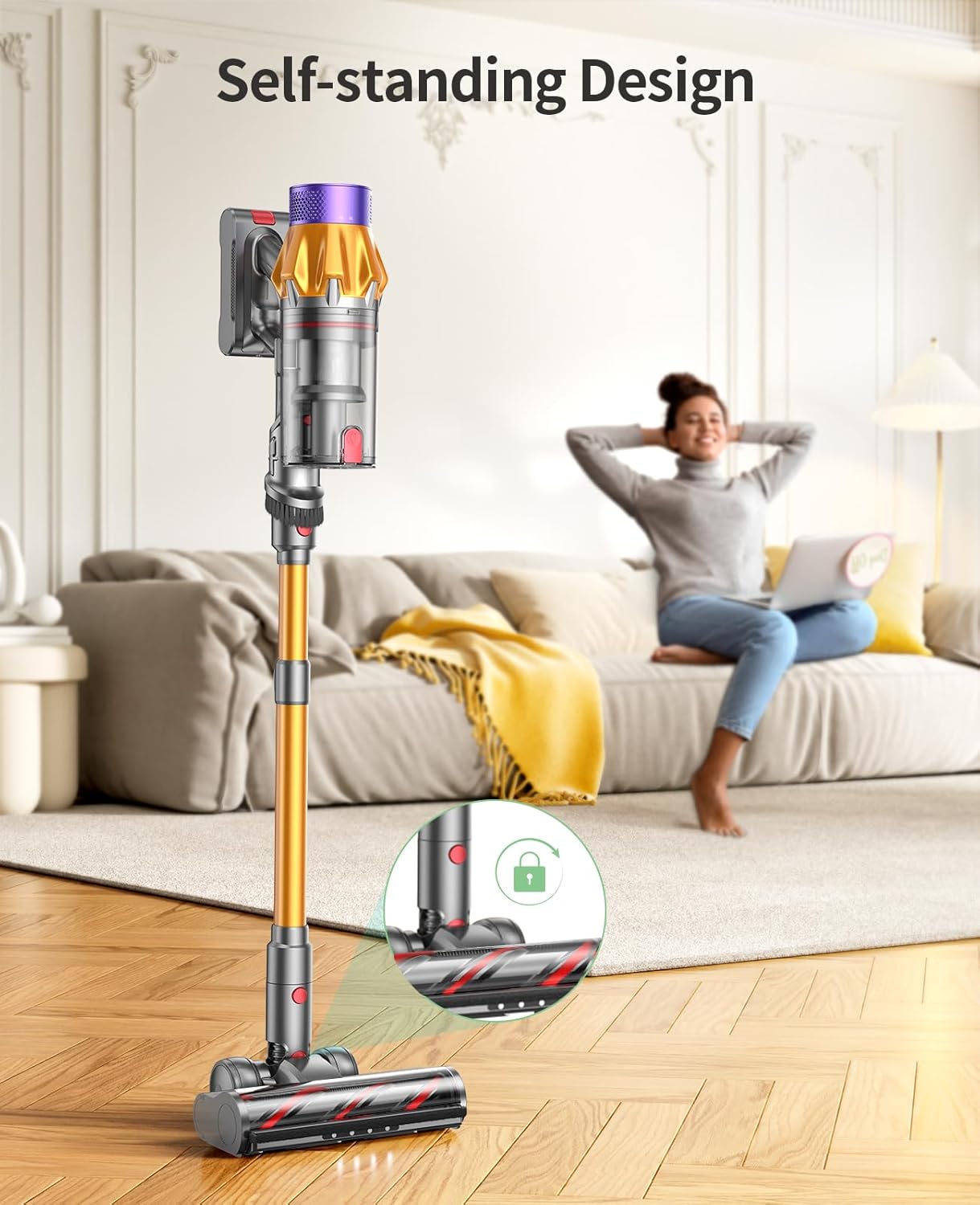 Cordless Vacuum Cleaner, 600W 50KPA 65Mins Cordless Stick Vacuum Cleaner With Touch Screen, Self-Standing,Wall Mount Charging, Handheld Vacuum Cleaners for Home/Pet Hair/Carpets/Hard Floors(X7A)