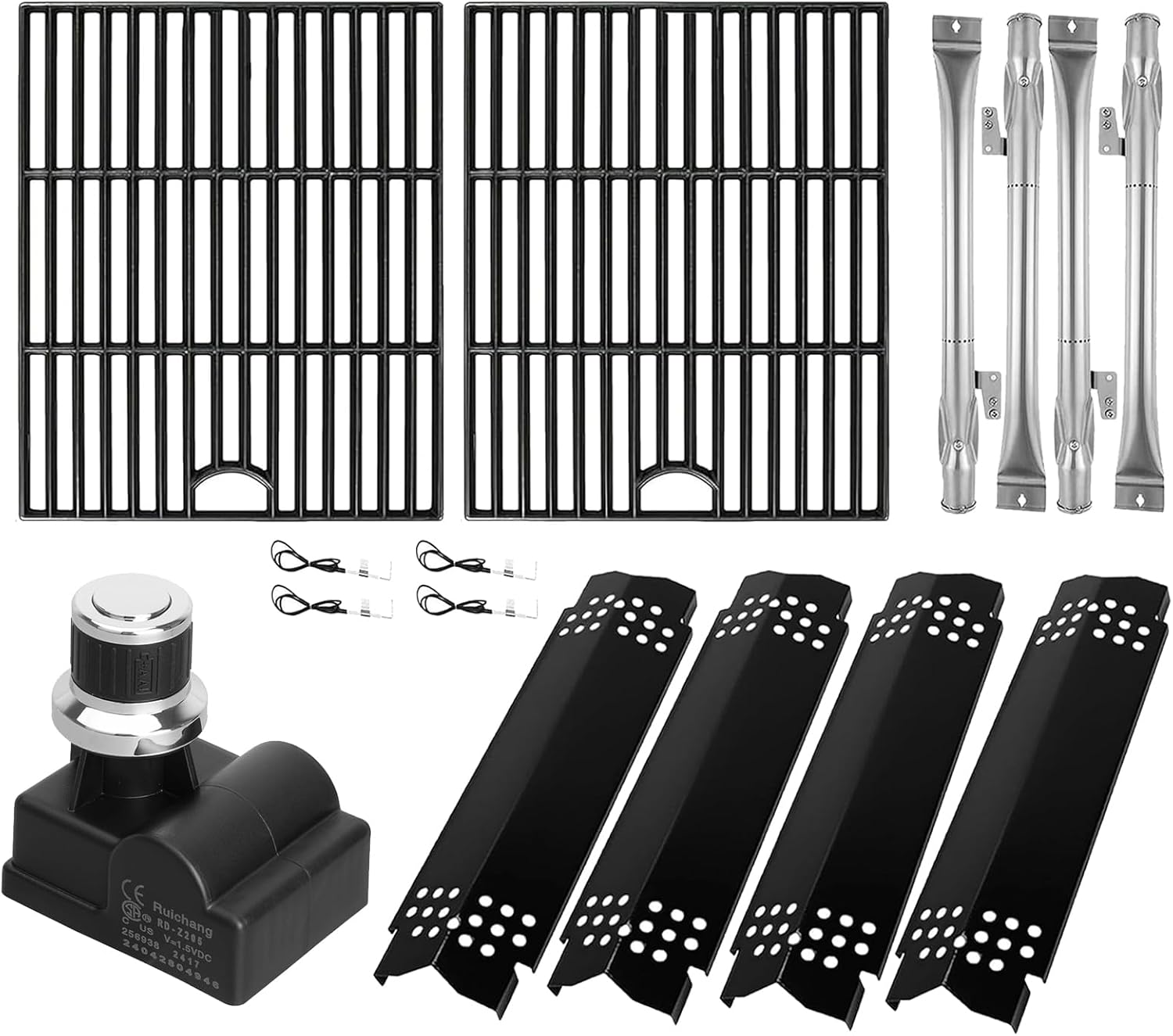 BQMAX Grill Parts with DHL-128-5Q Igniter for Nexgrill 4 Burner Gas 720-0830H 720-0830 720-0830T, 5-Outlet Pulse Igniter Nexgrill Replacement Parts, Cooking Grate Kit Replacement Parts for 720-0830h