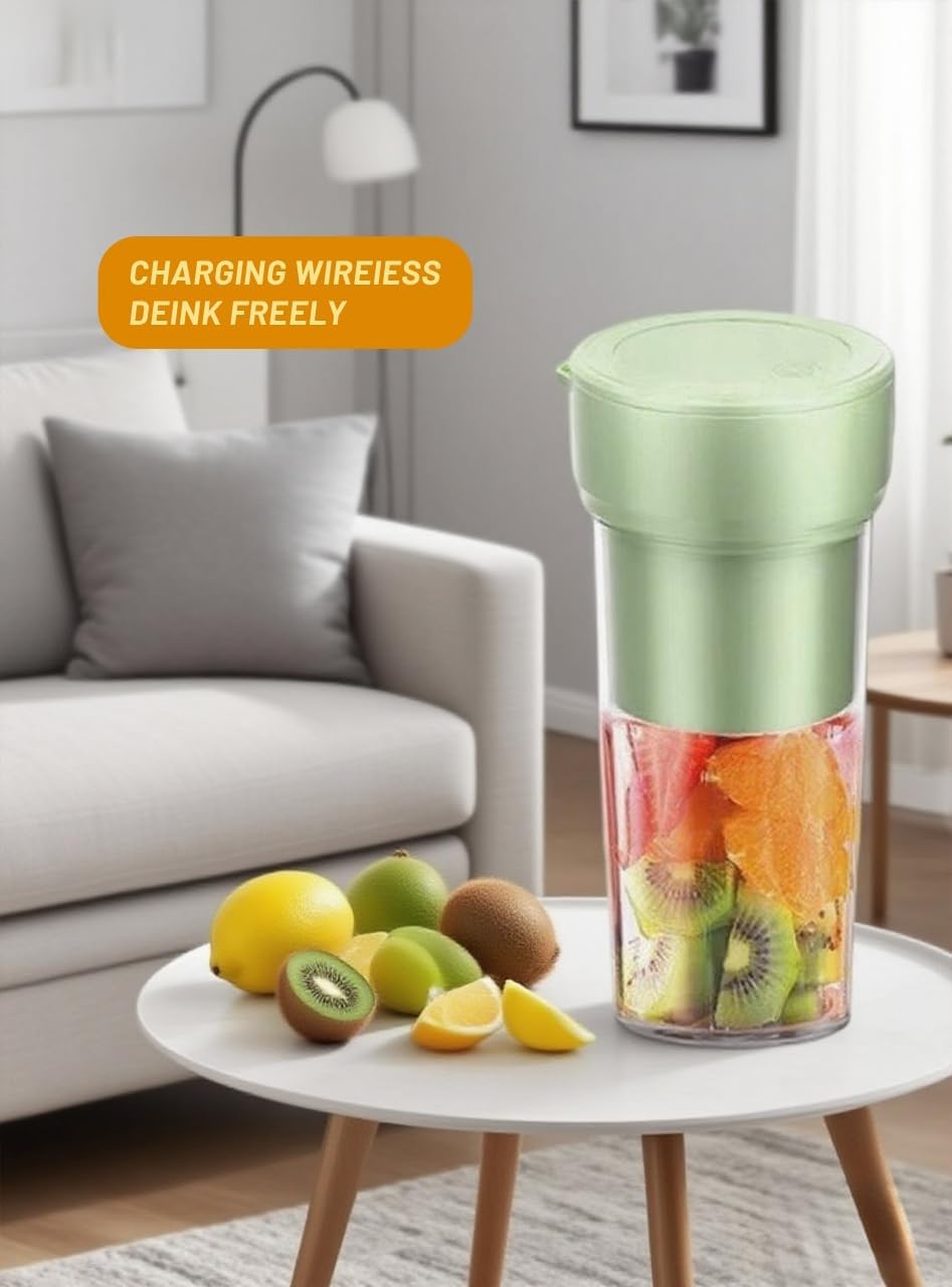Portable Electric Juicer Cup, Wireless Rechargeable Blender with 4-Blade Design, Food Grade PP Material, Yellow (Orange yellow)
