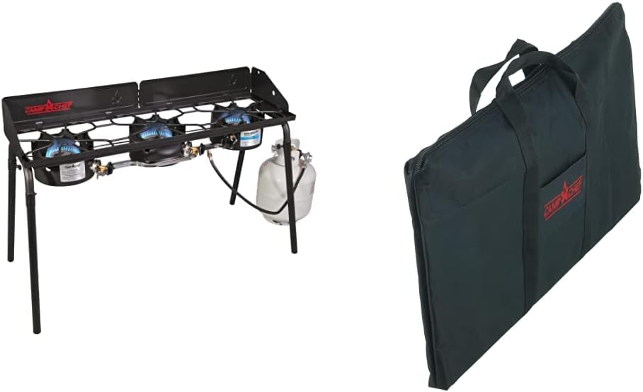 Camp Chef Explorer 3X Three-Burner Stove, Cooking Surface 14 in. x 49 in. & Extra Large Griddle Bag