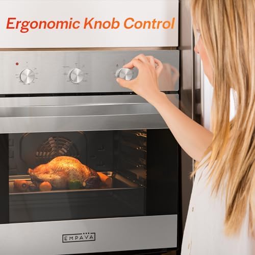 Empava Built-In Electric Single Wall Oven 24 inch with Convection and Rotisserie 6 Cooking Modes, Knob Control, Stainless Steel
