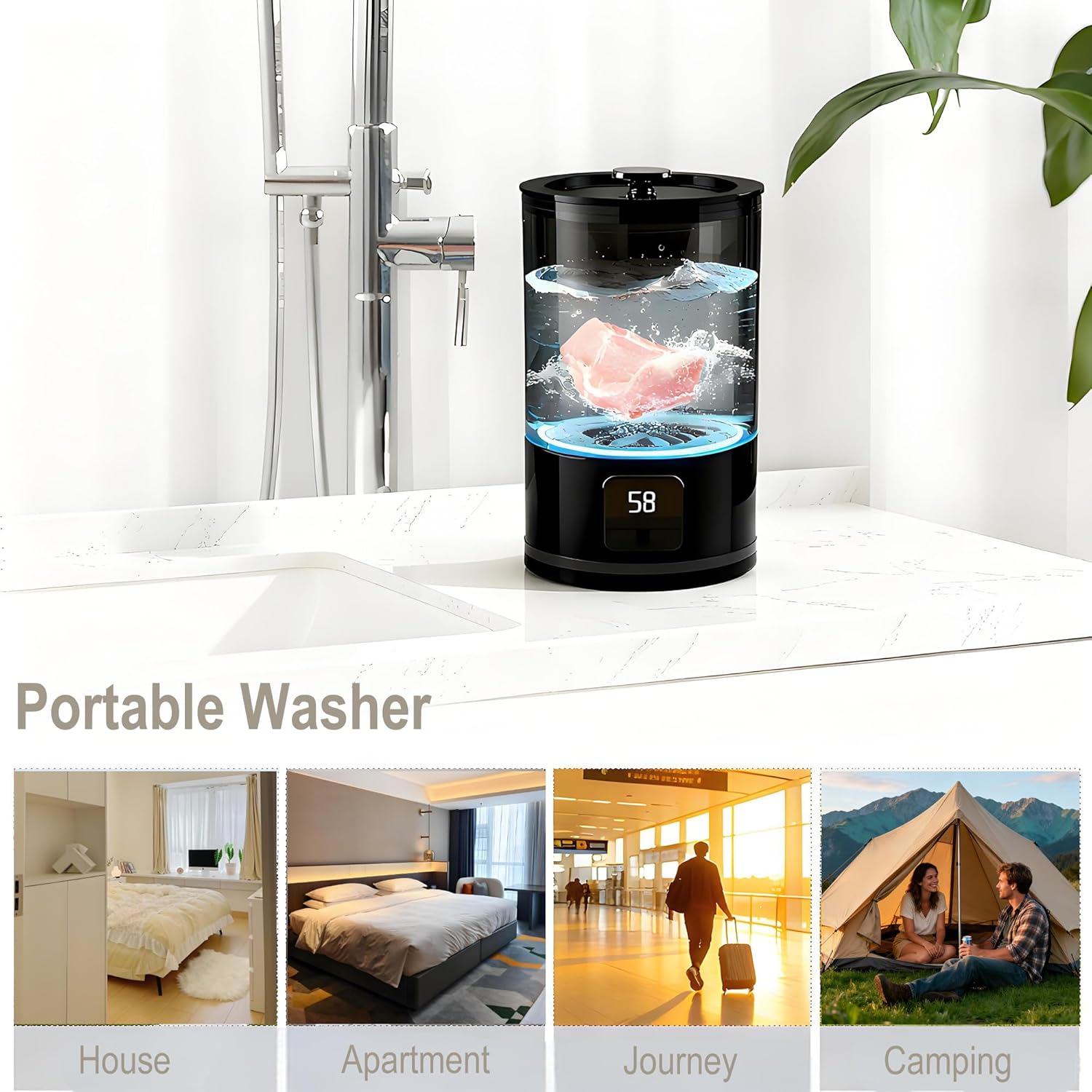 Underwear Washer, Portable Mini Washing Machine, Rechargeable small washing machine for Socks, Bras, Baby Clothes | Suitable for Travel & Dorm Use(black)