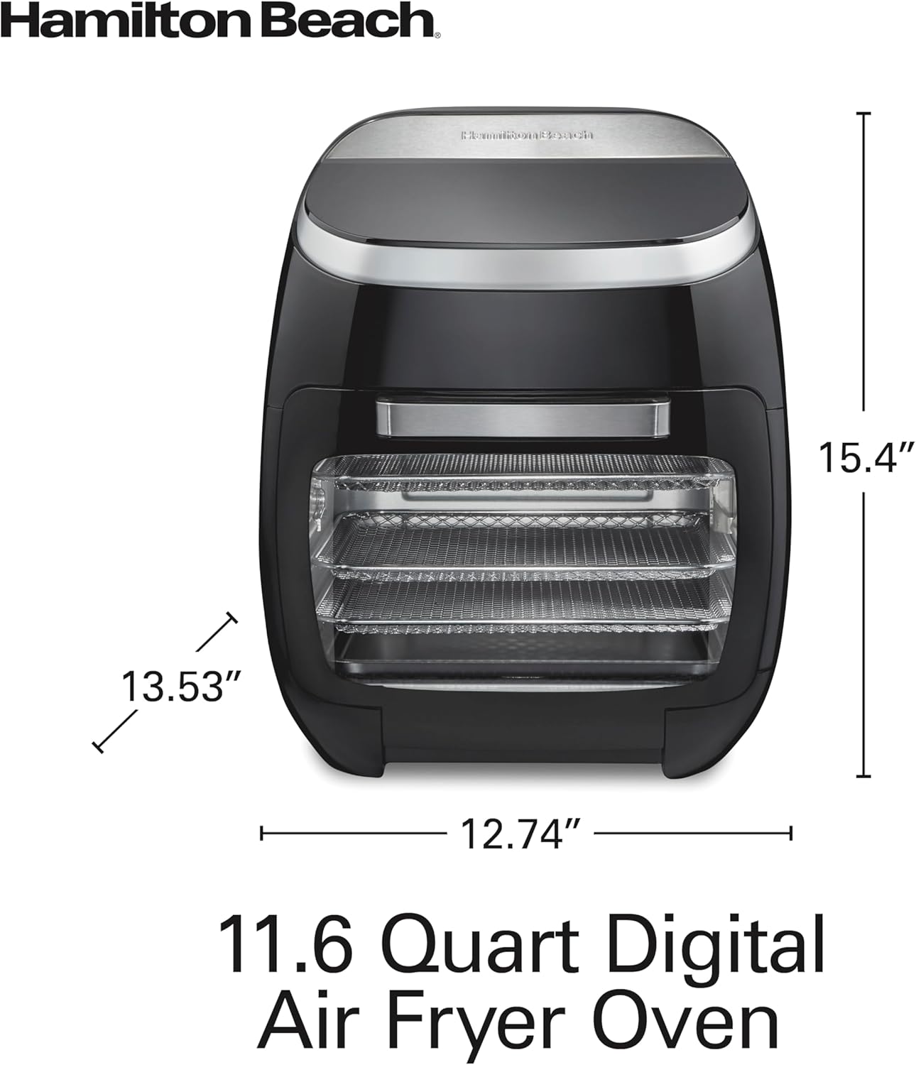 Hamilton Beach 11.6 QT Digital Air Fryer Oven with Rotisserie, 8 Pre-Set Functions including Dehydrator, Roaster & Toaster, 1700W, Black (35073)