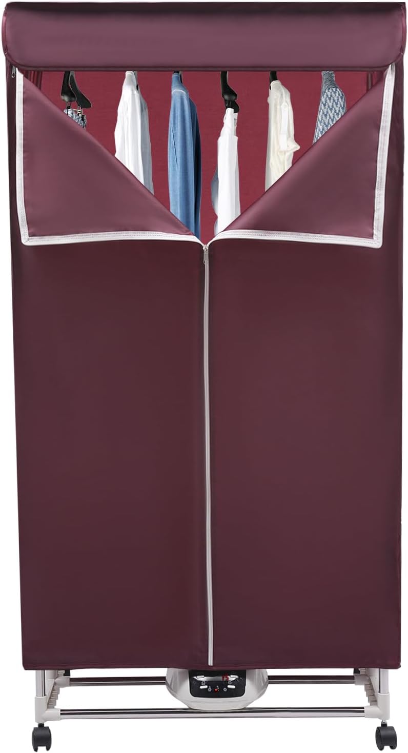 1200-1500W 110V Clothes Dryer Portable Drying Machine with Remote Control, 3 Gears Laundry Drying Wardrobe with Large Capacity, Electric Dryer/Rack for Home and Apartments, 27.55x19.68x59in (Red)