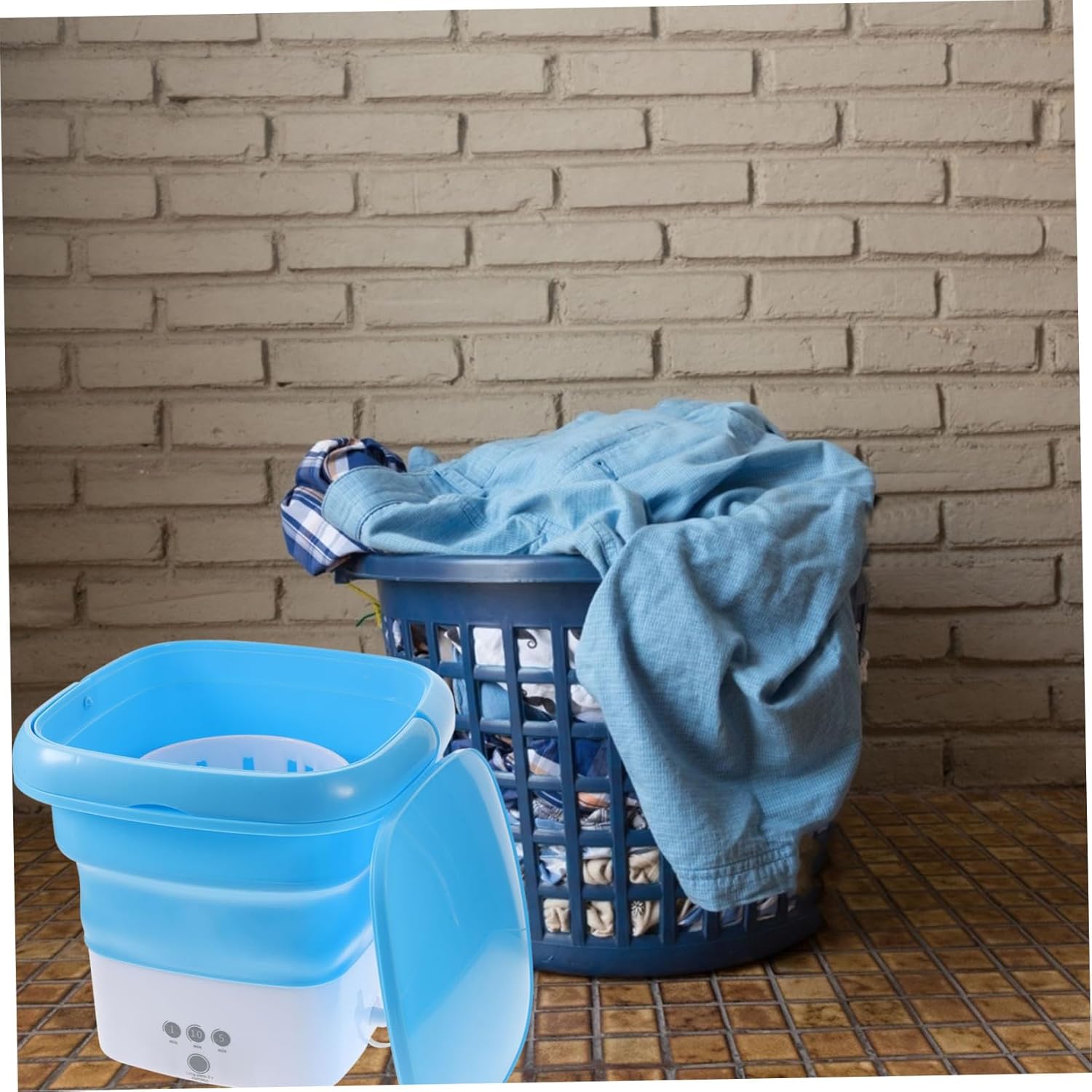 Portable Folding Washing Machine Compact Lightweight Mini Washer for Apartments Camping Travel with Timer Touchscreen and Efficient Drainage System