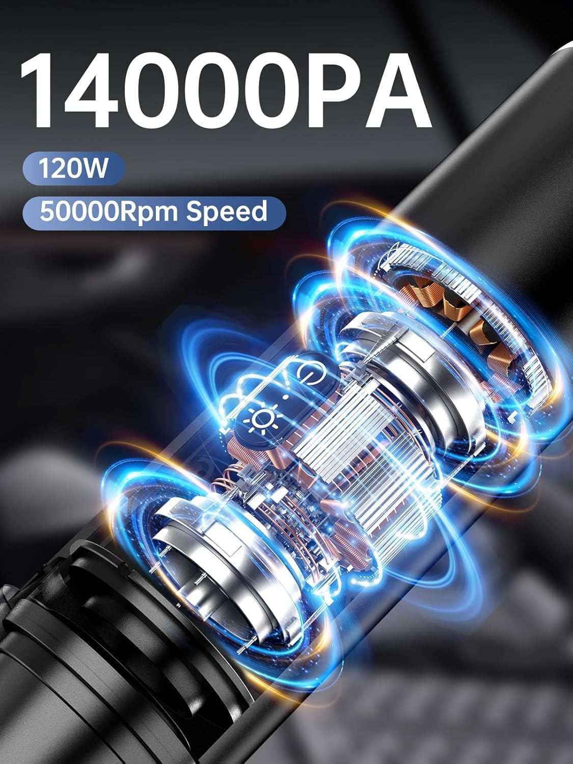 ruwa Car Vacuum Cleaner Handheld Vacuum Cordless, Rechargeable 14,000PA High-Power with 2 Speeds, 300ml Dust Cup, Lightweight, Portable Mini Vacuum for Car, Home, Pet Hair (Black)