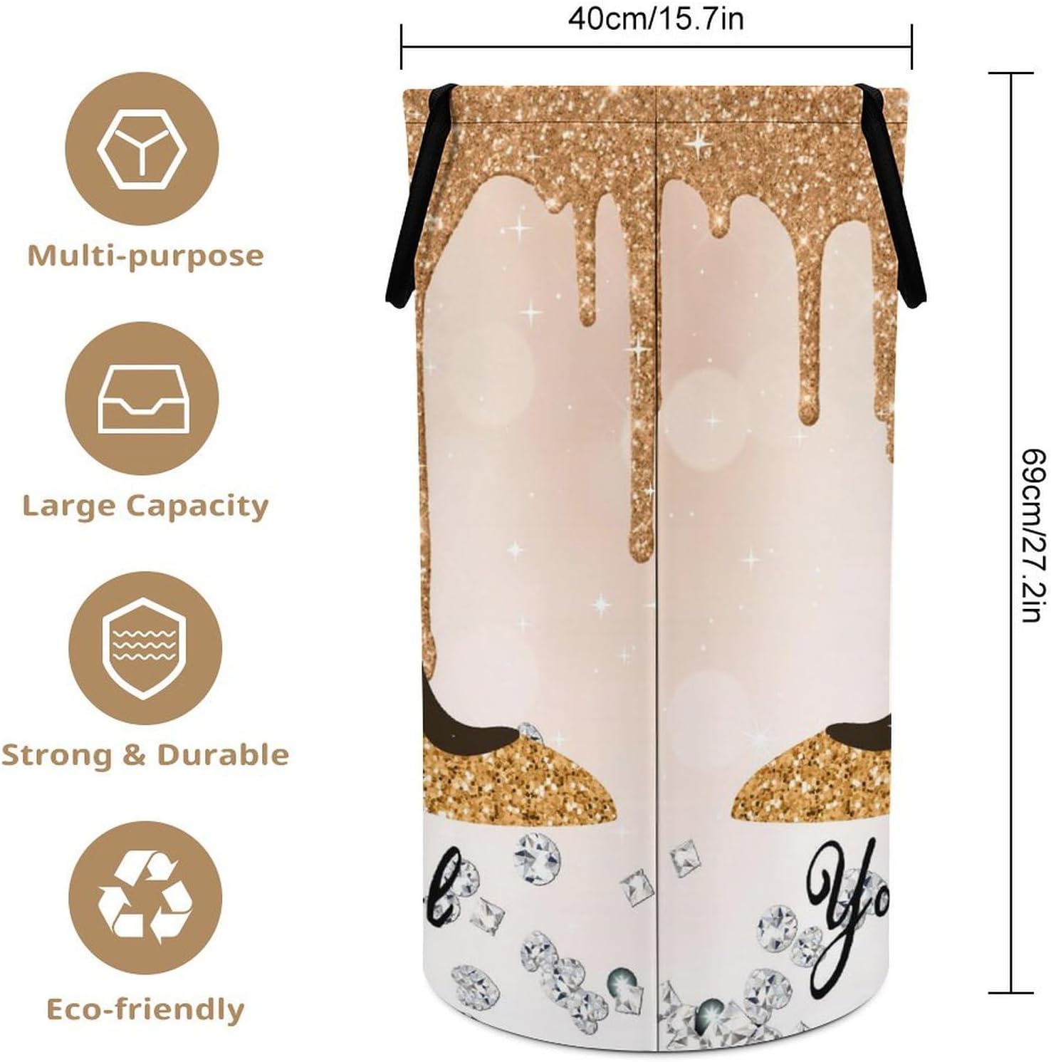 Yellow And High Heel Laundry Basket Large Volume,High Heels Shoe Feminine Glitter Pattern Dirty Clothes Basket Hampers Storage for Dorm And Family 15.7W