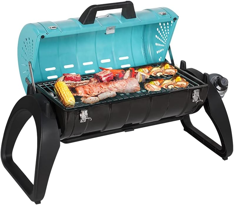 Tabletop Propane Grill 10,000BTU, Portable Gas Grills with Thermometer, Camping Grill 153 Square Inches for Outdoor Cooking