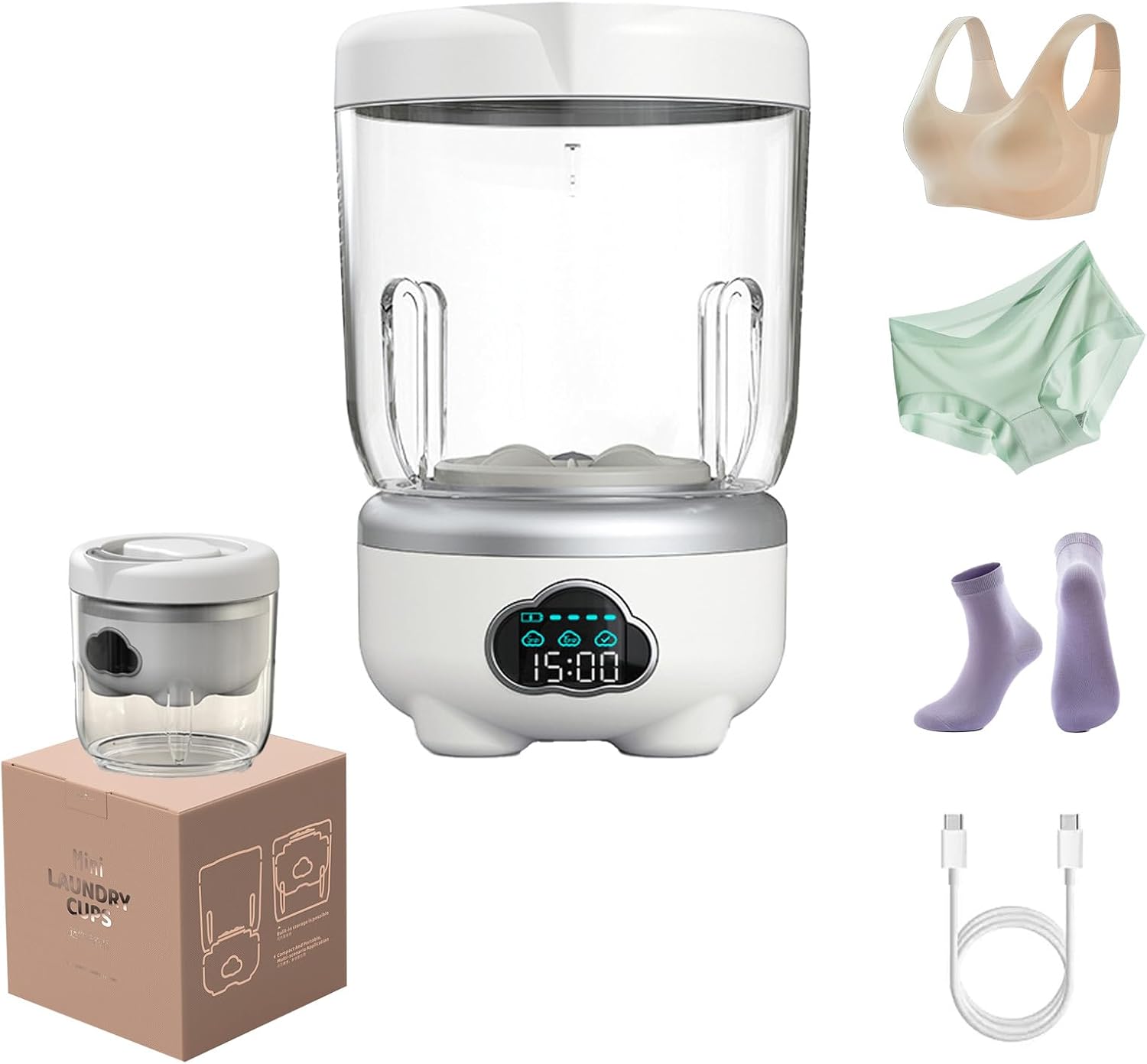 Portable Washing Machine, Underwear Small Washing Machine Compact Laundry,1.6L Rechargeable Cordless underwear washer, Deep Clean Socks, Underwear, Baby Clothes For Solo Living, Apartments, Travel