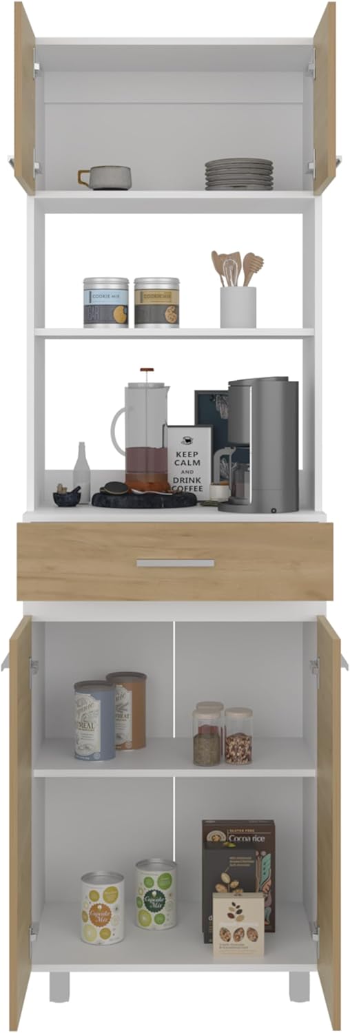 espidoo Sicilia Pantry Cabinet Kitchen Storage: Modern Dual-Door Freestanding Unit with MDF Frame & White/European Ash Finish - Organize Food Dishes & Appliances for Compact Kitchens & Laundry Rooms